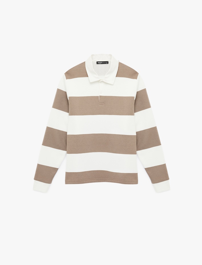  Regular Fit Uzun Kollu Şardonlu Düğmeli Polo Yaka Sweatshirt