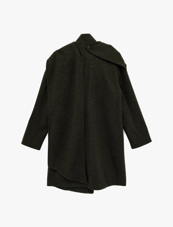  Düğmeli Cepli Uzun Kollu Şal Yaka Kruvaze Kaşe Kaban