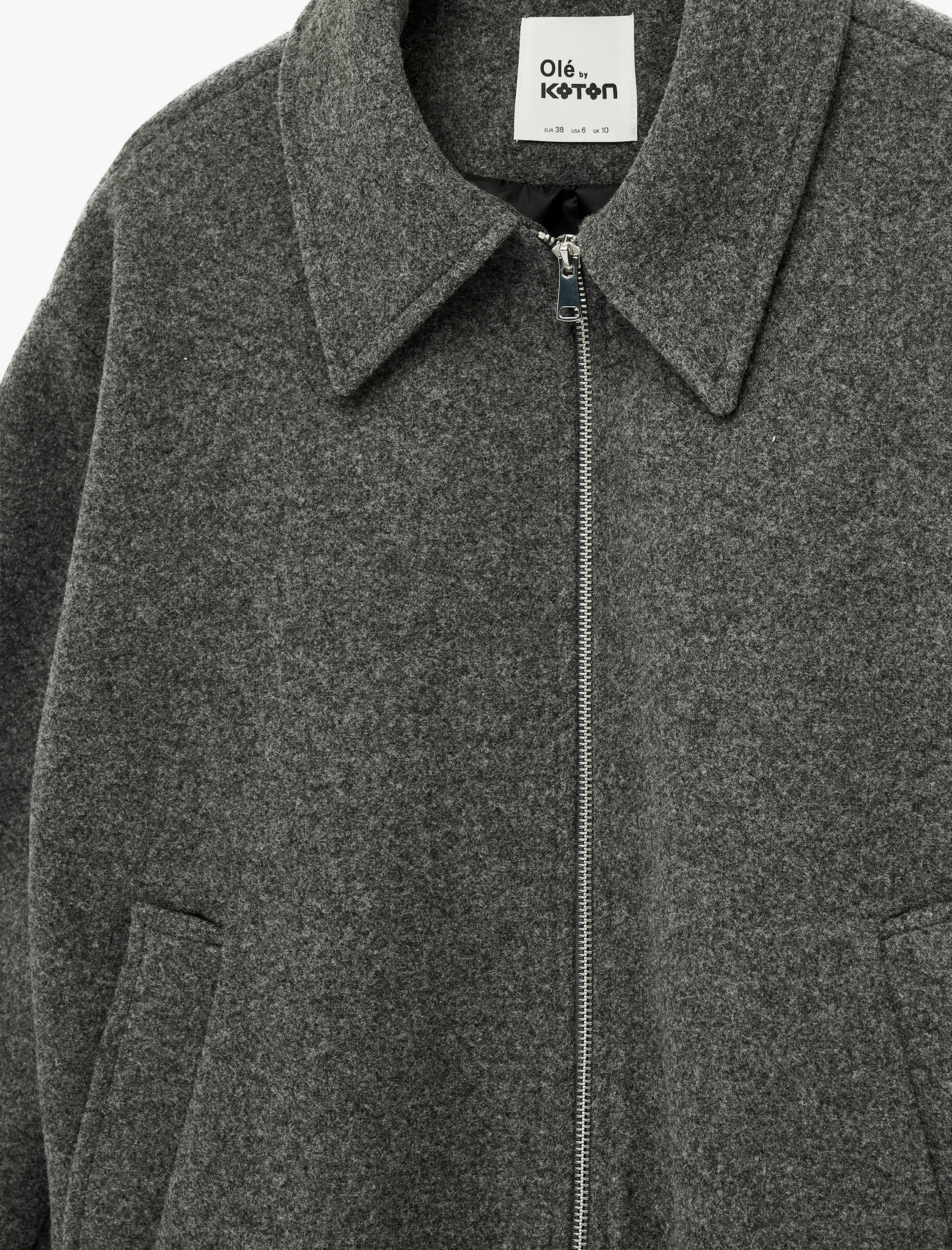   Fermuarlı Uzun Kollu Cepli Klasik Yaka Ceket