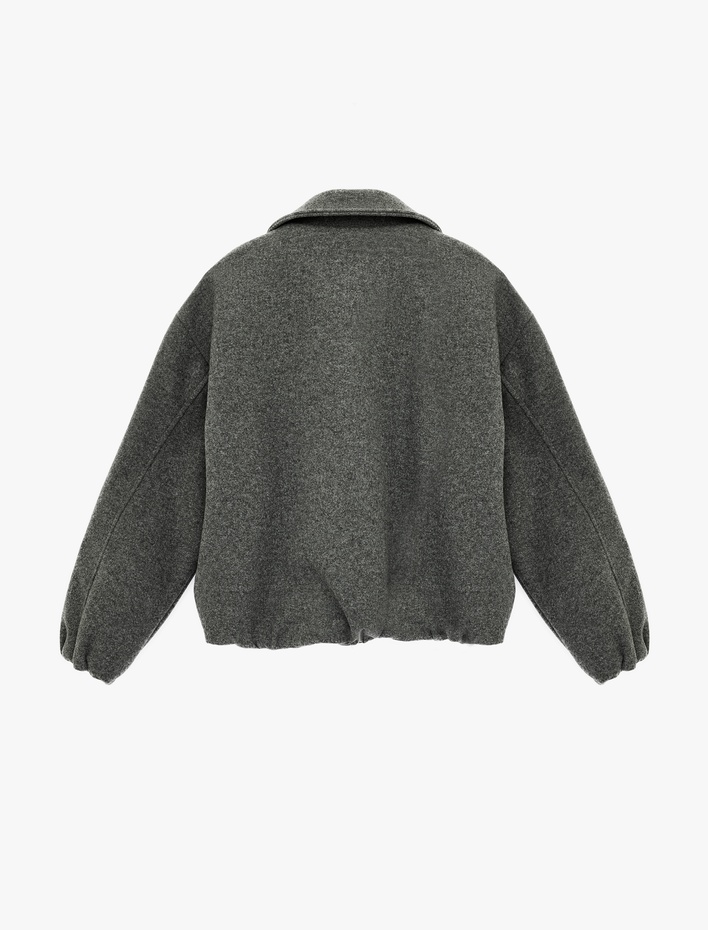  Fermuarlı Uzun Kollu Cepli Klasik Yaka Ceket