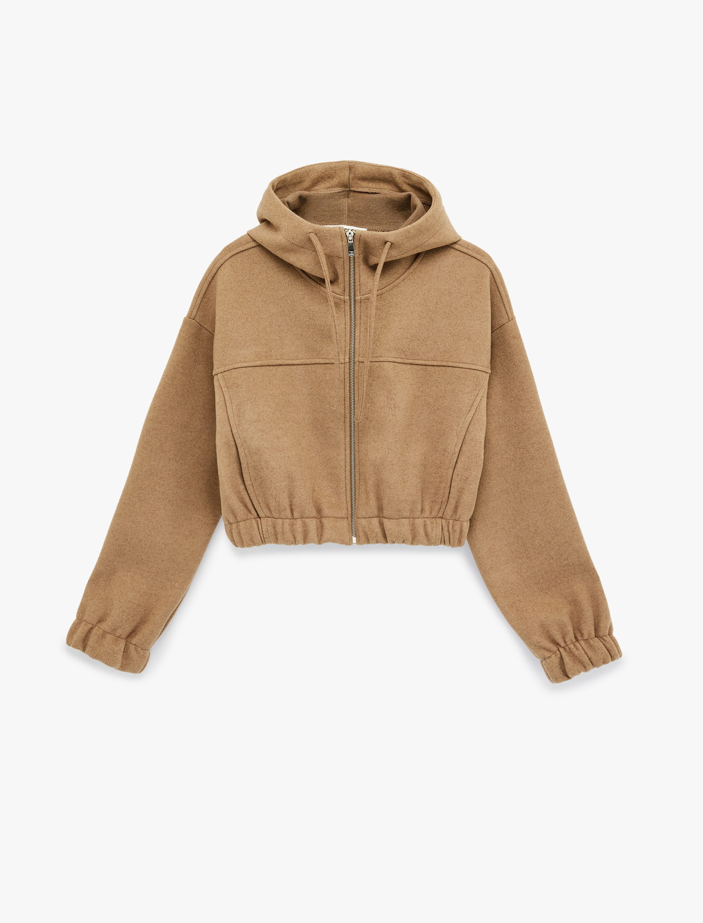   Kapüşonlu Uzun Kollu Fermuarlı Crop Ceket