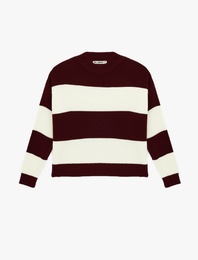 Uzun Kollu Bisiklet Yaka Renk Bloklu Triko Kazak