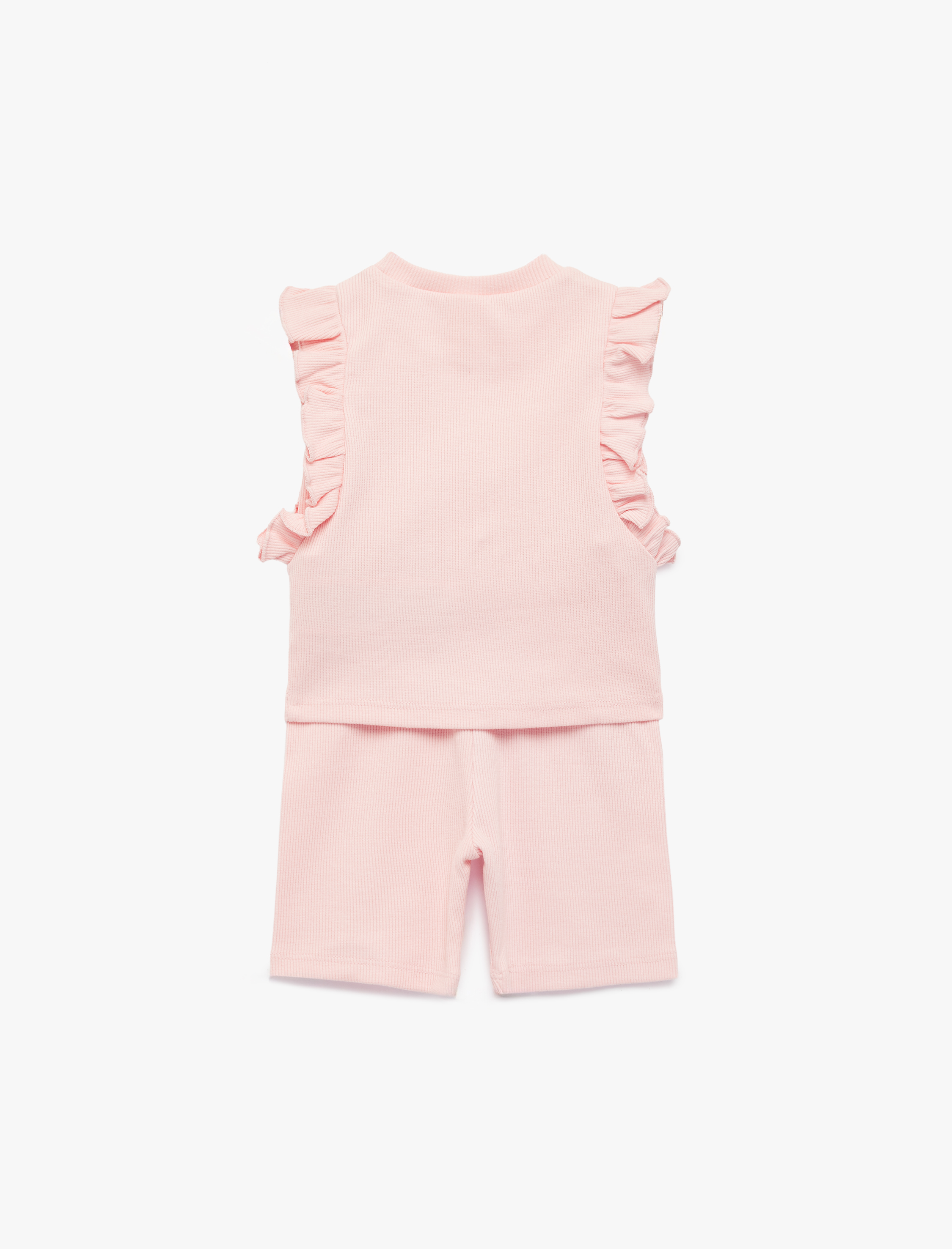  Kız Bebek Fırfır Detaylı Nakışlı Pamuklu 2'li Tayt ve Tişört Seti