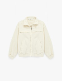 Uzun Kollu Cep Detaylı Fermuarlı Oversize Ceket