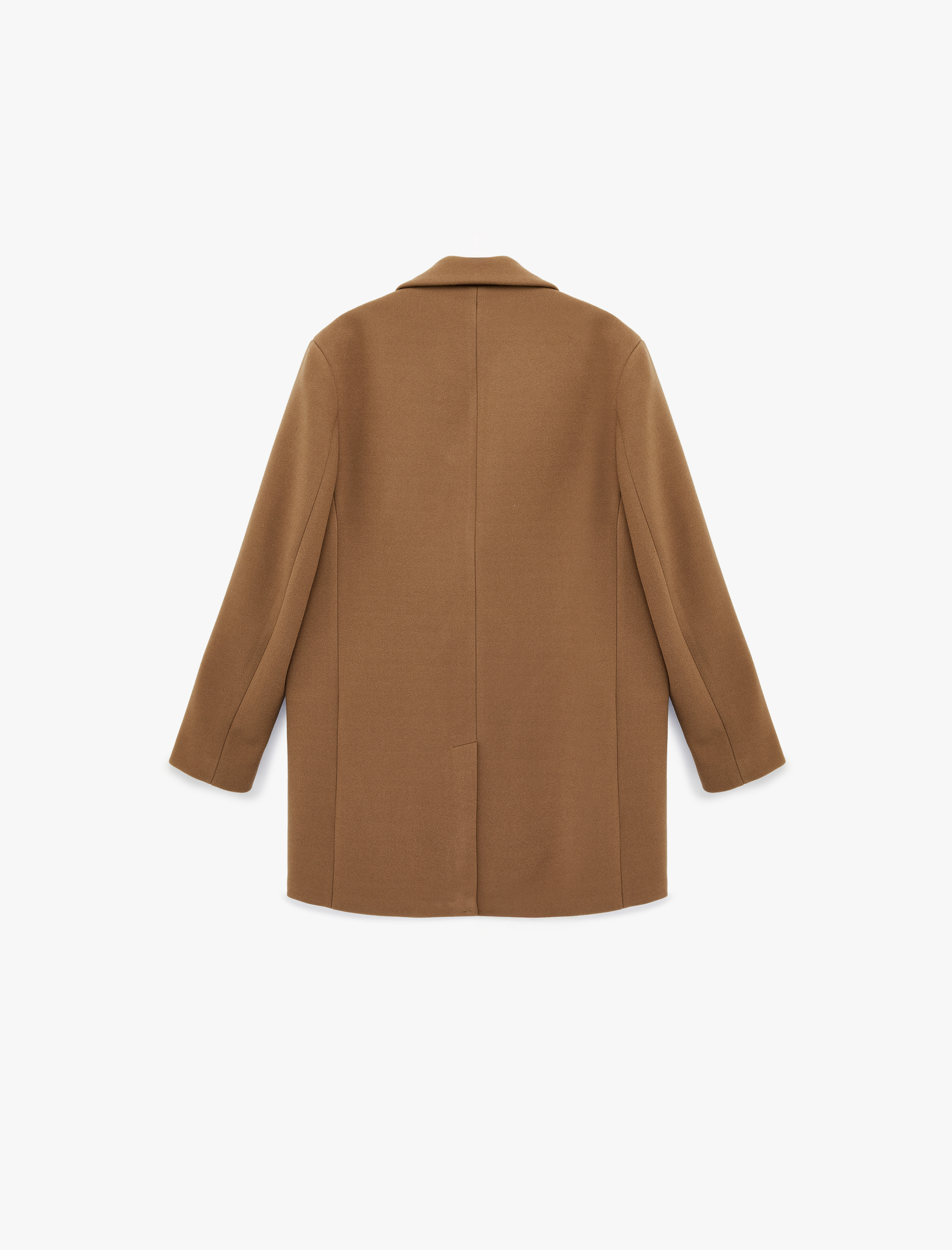   Uzun Kollu Kapaklı Cepli Düğmeli Mono Yaka Kaşe Kaban