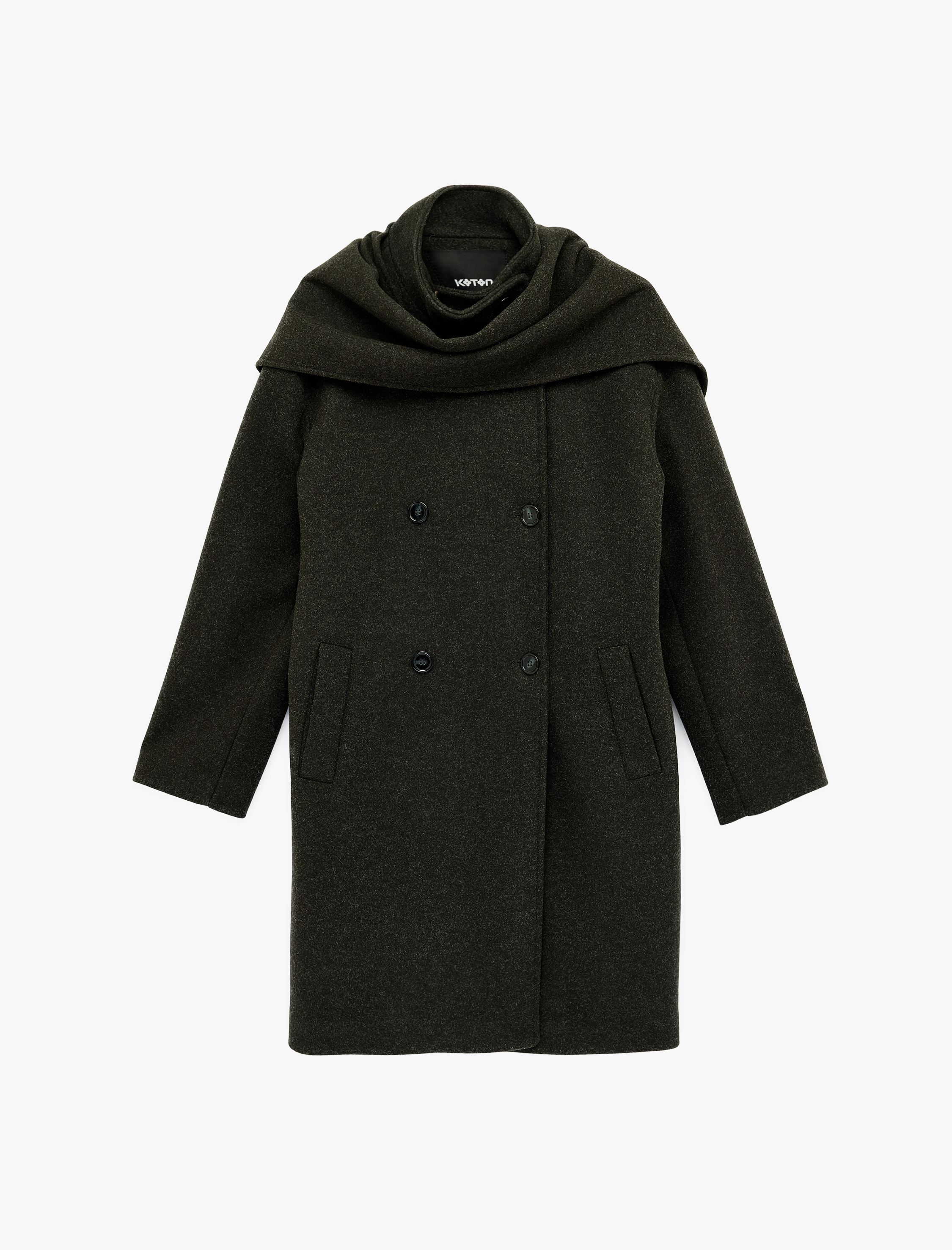   Düğmeli Cepli Uzun Kollu Şal Yaka Kruvaze Kaşe Kaban