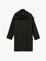 Düğmeli Cepli Uzun Kollu Şal Yaka Kruvaze Kaşe Kaban