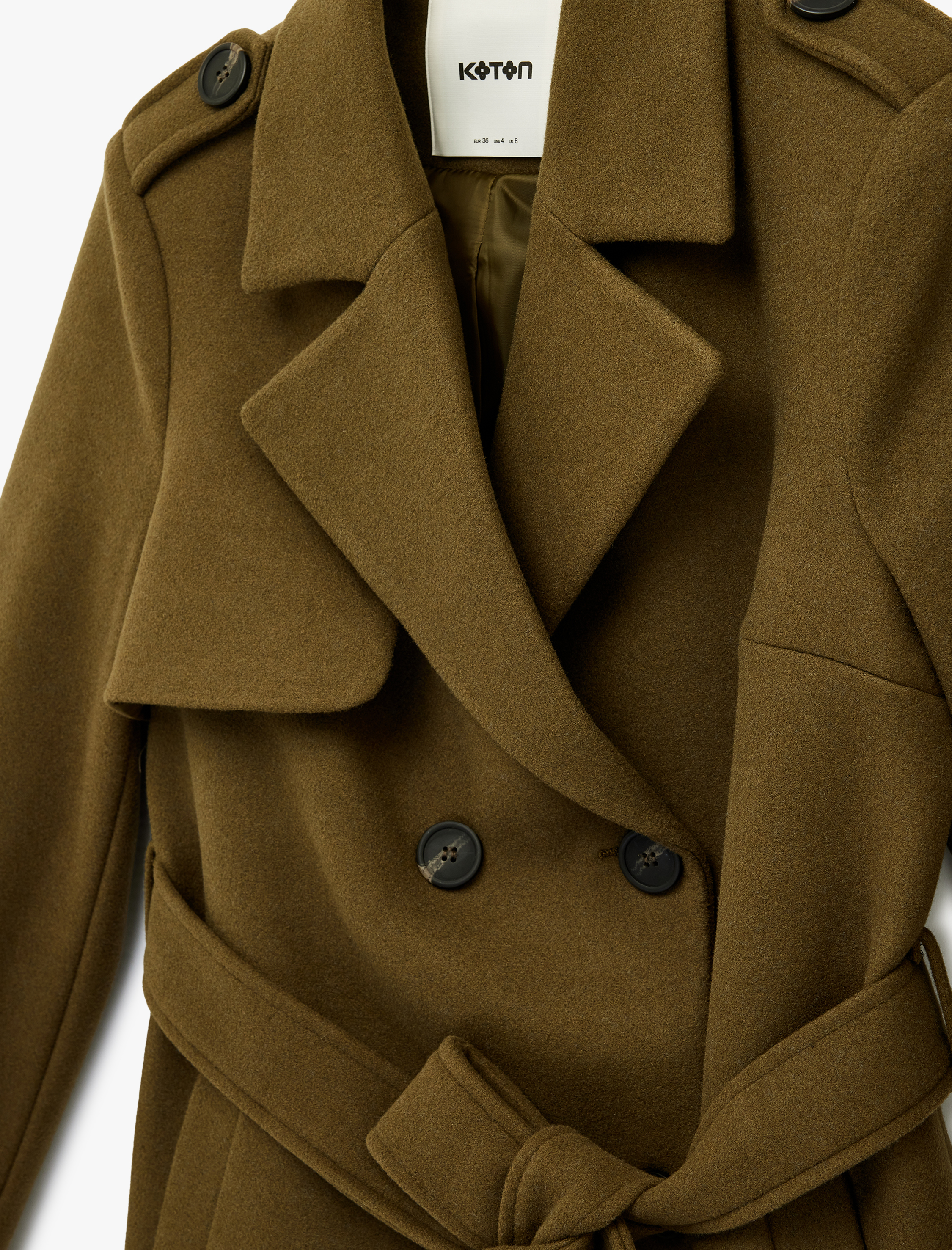   Trenç Kaban Kaşe Uzun Kollu Kruvaze Kemerli