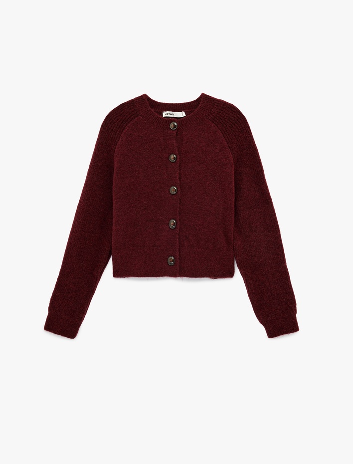  Uzun Kollu Bisiklet Yaka Düğmeli Triko Hırka