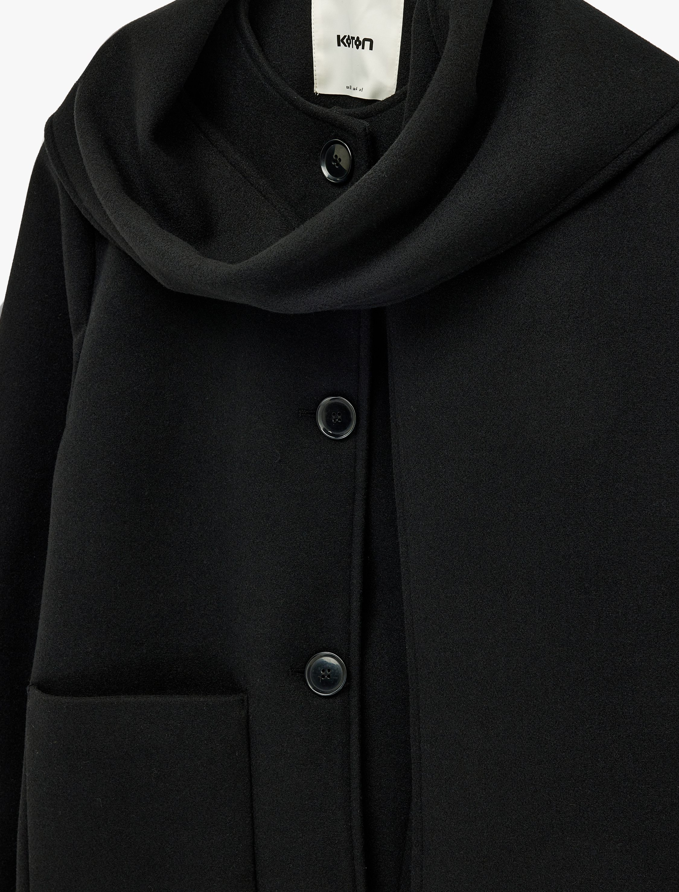   Düğmeli Cepli Uzun Kollu Atkılı Kısa Kaşe Kaban