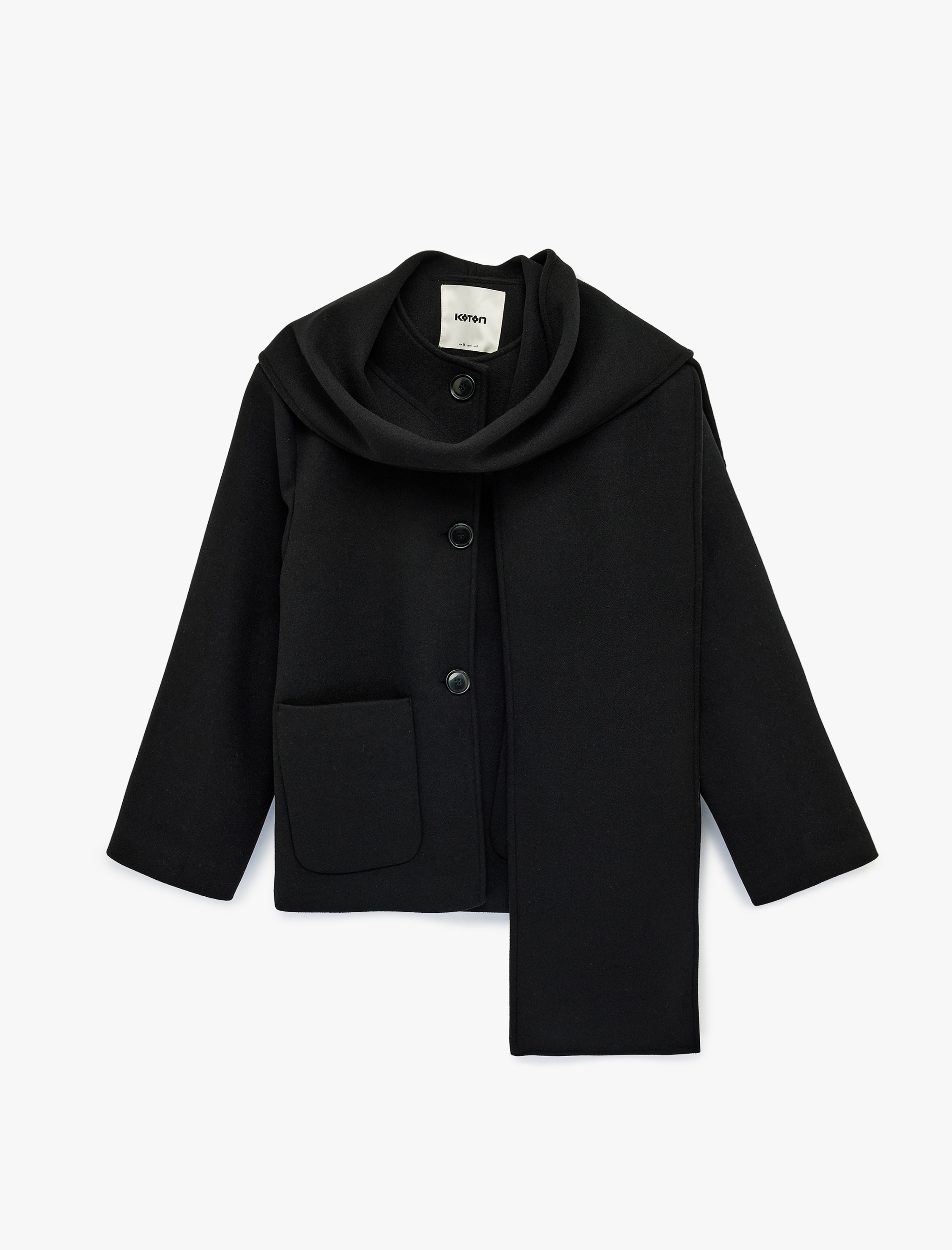   Düğmeli Cepli Uzun Kollu Atkılı Kısa Kaşe Kaban