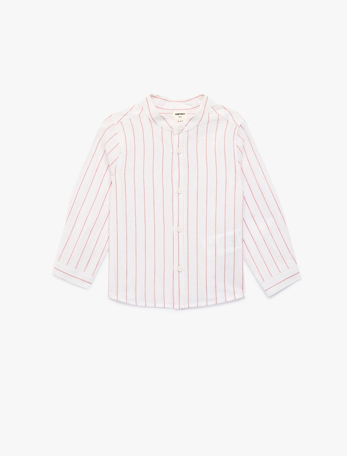 Erkek Bebek Pamuklu Uzun Kollu Hakim Yaka Çizgili Gömlek