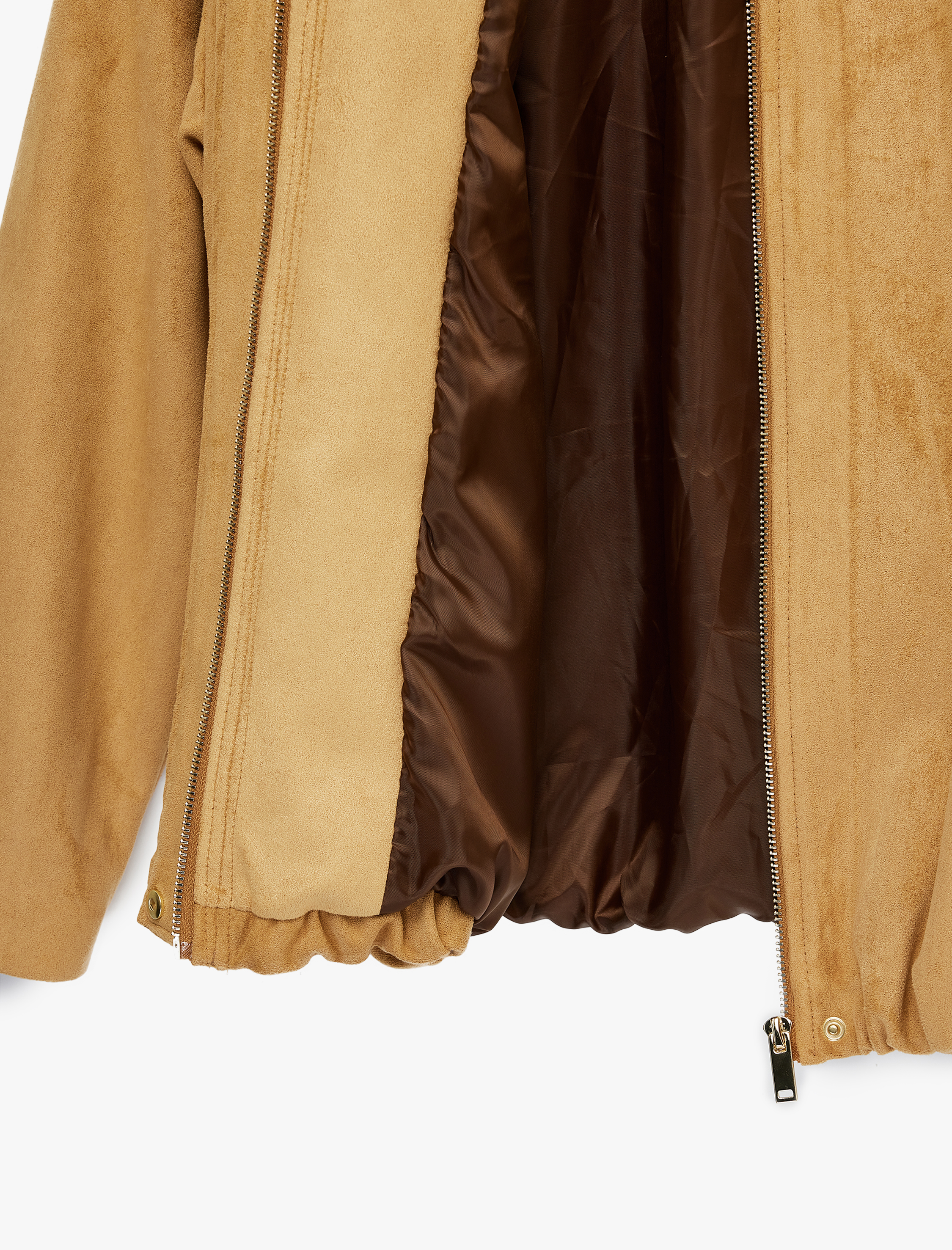   Apolet Detaylı Cepli Fermuarlı Uzun Kollu Oversize Suni Süet Ceket