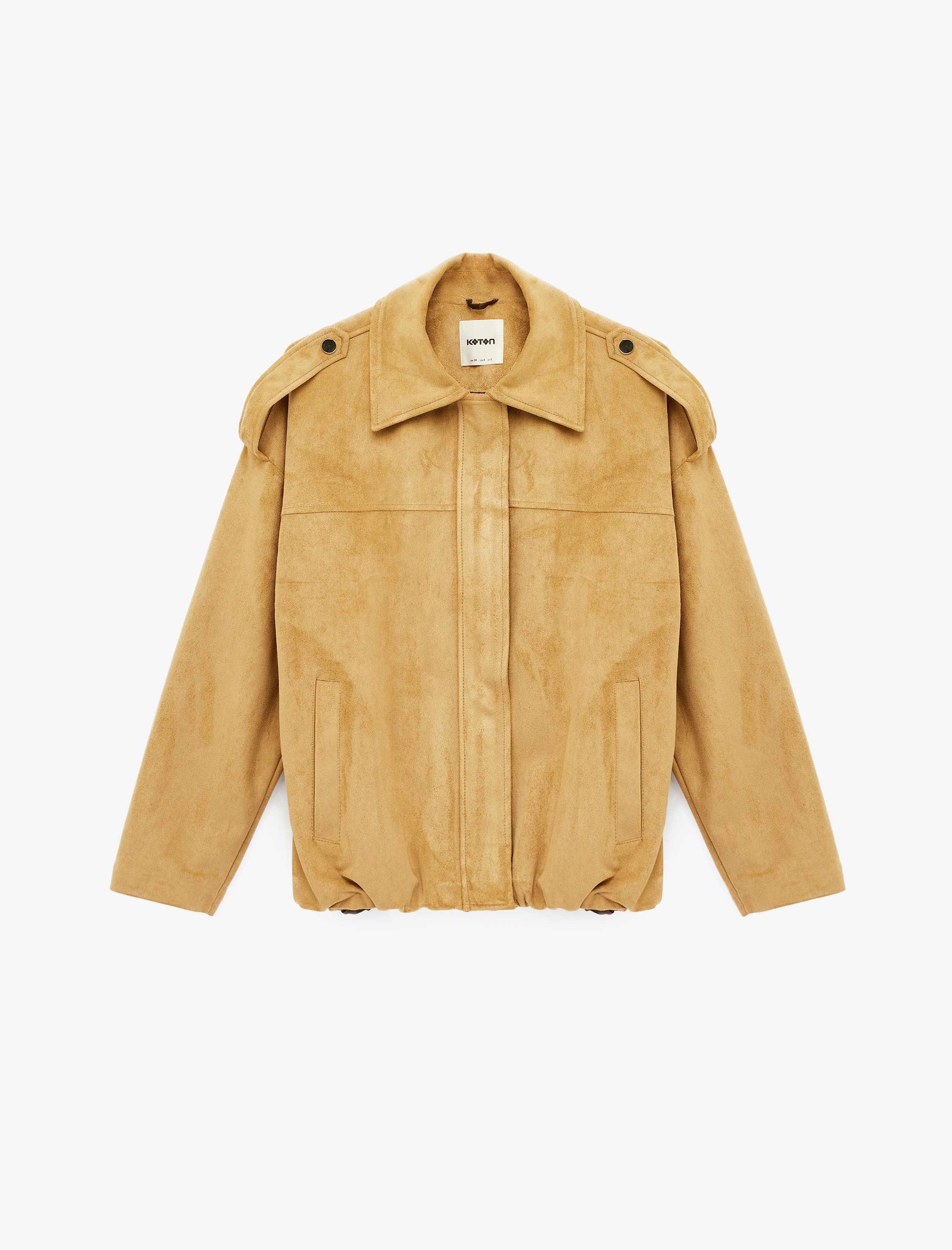   Apolet Detaylı Cepli Fermuarlı Uzun Kollu Oversize Suni Süet Ceket