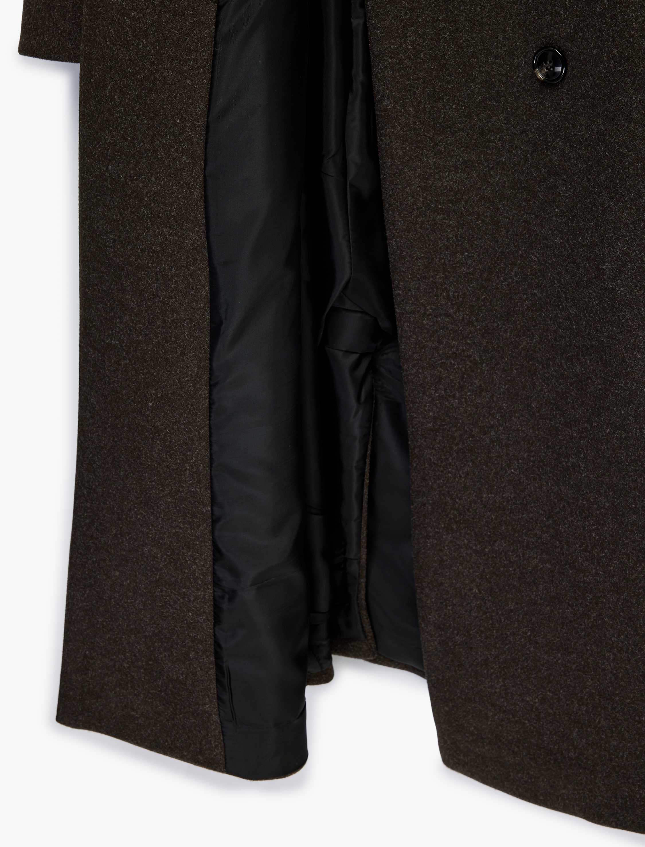   Uzun Kollu Cepli Düğmeli Kruvaze Kaşe Kaban