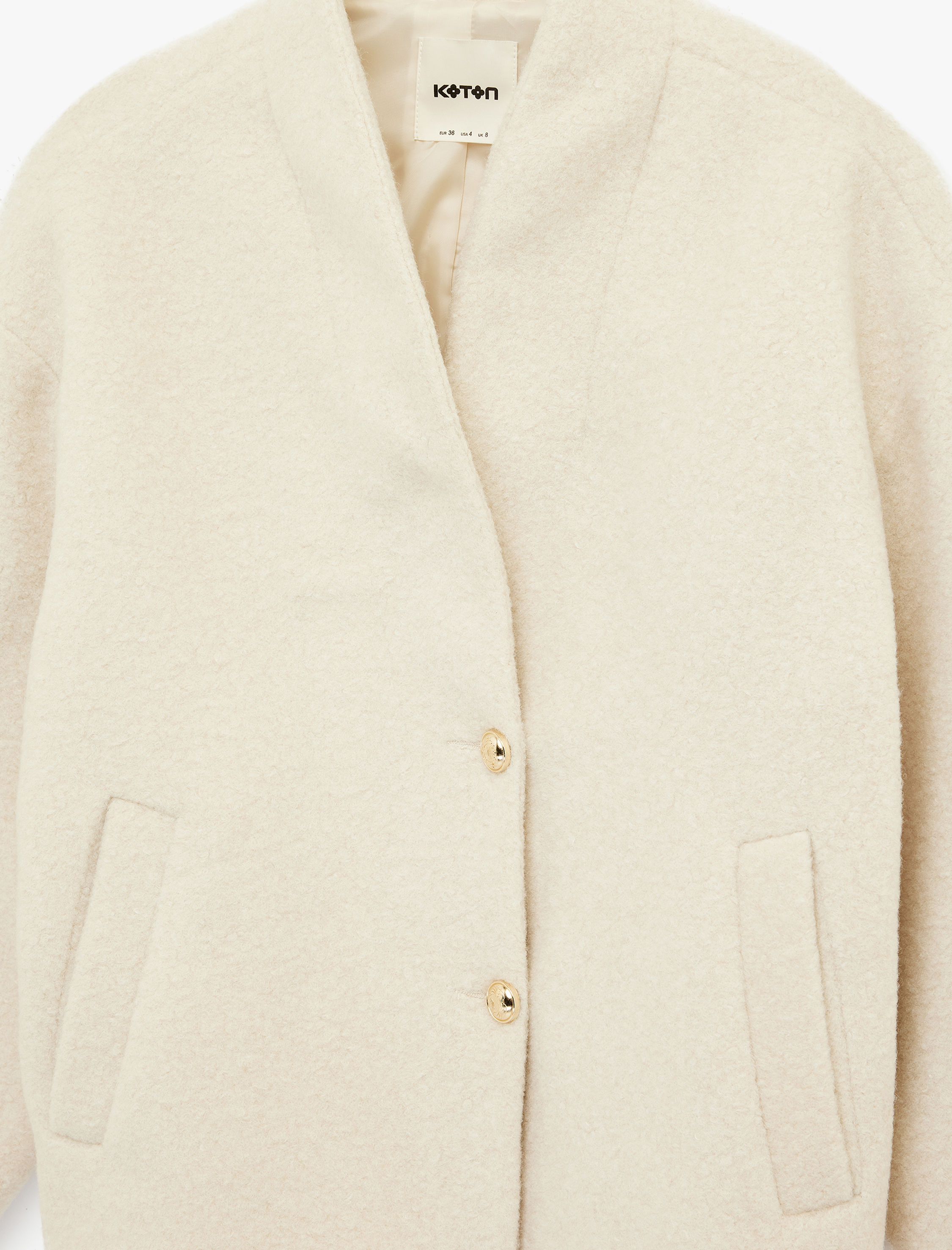   Cepli Düğmeli Uzun Kollu Dik Yaka Oversize Peluş Mont