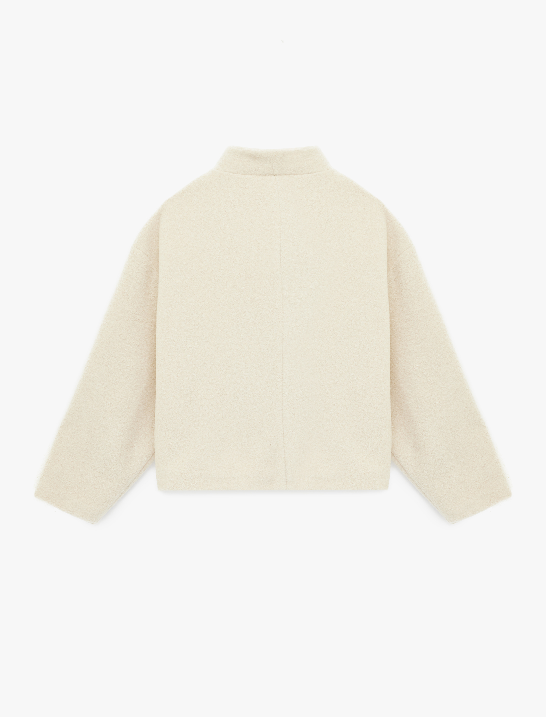   Cepli Düğmeli Uzun Kollu Dik Yaka Oversize Peluş Mont