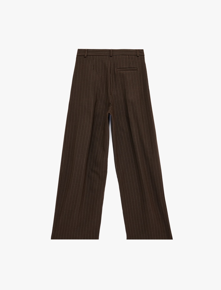  Pile Detaylı Geniş Paça Kumaş Palazzo Pantolon