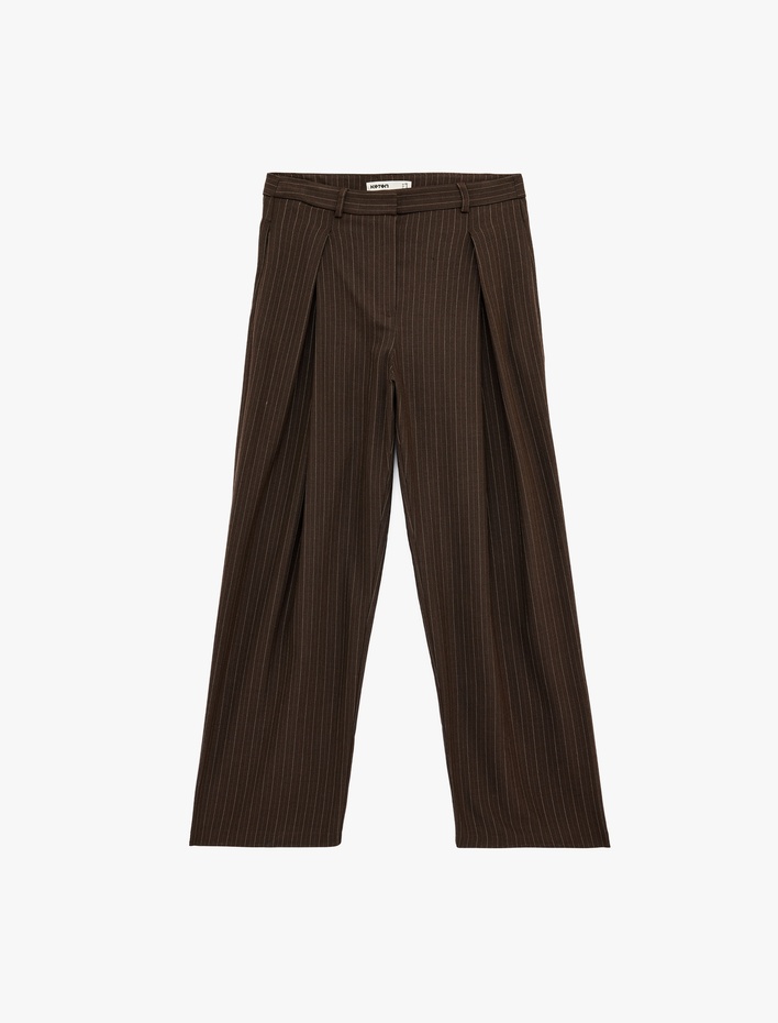  Pile Detaylı Geniş Paça Kumaş Palazzo Pantolon