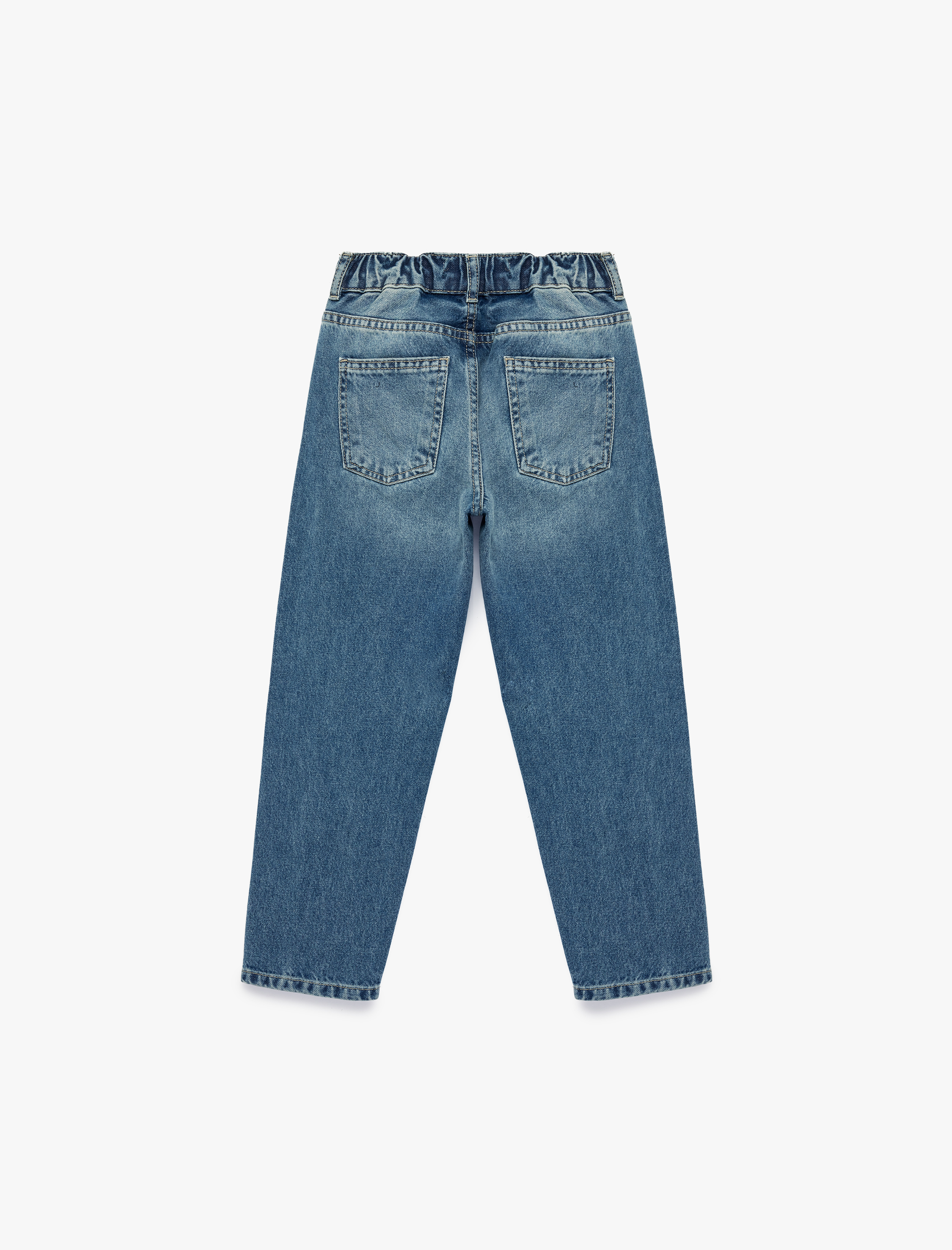  Erkek Çocuk Beli Lastikli Düğmeli Rahat Kesim Denim Pantolon