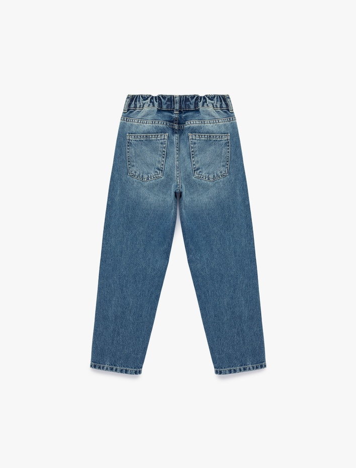 Erkek Çocuk Beli Lastikli Düğmeli Rahat Kesim Denim Pantolon