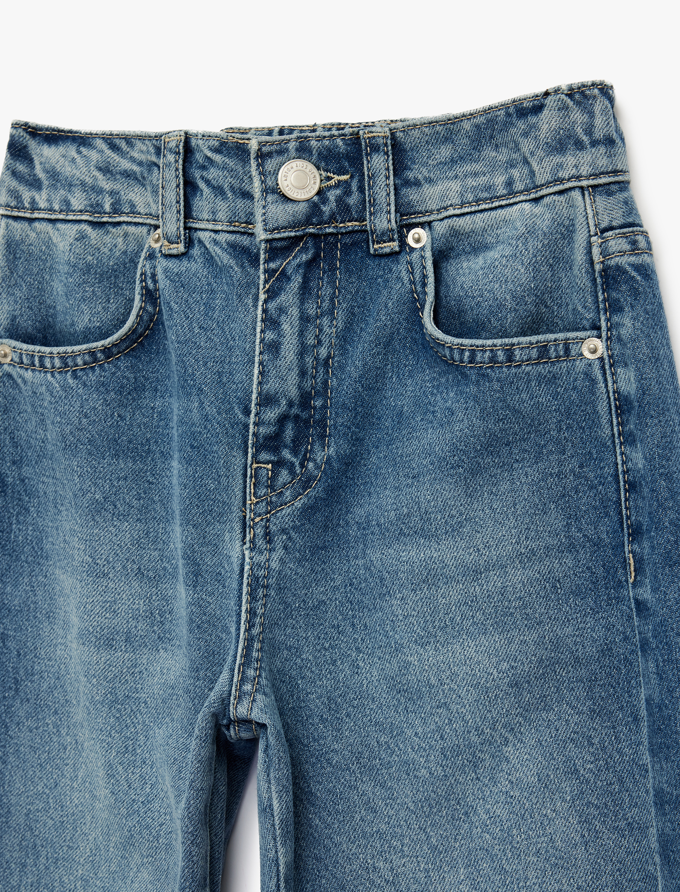 Erkek Çocuk Beli Lastikli Düğmeli Rahat Kesim Denim Pantolon