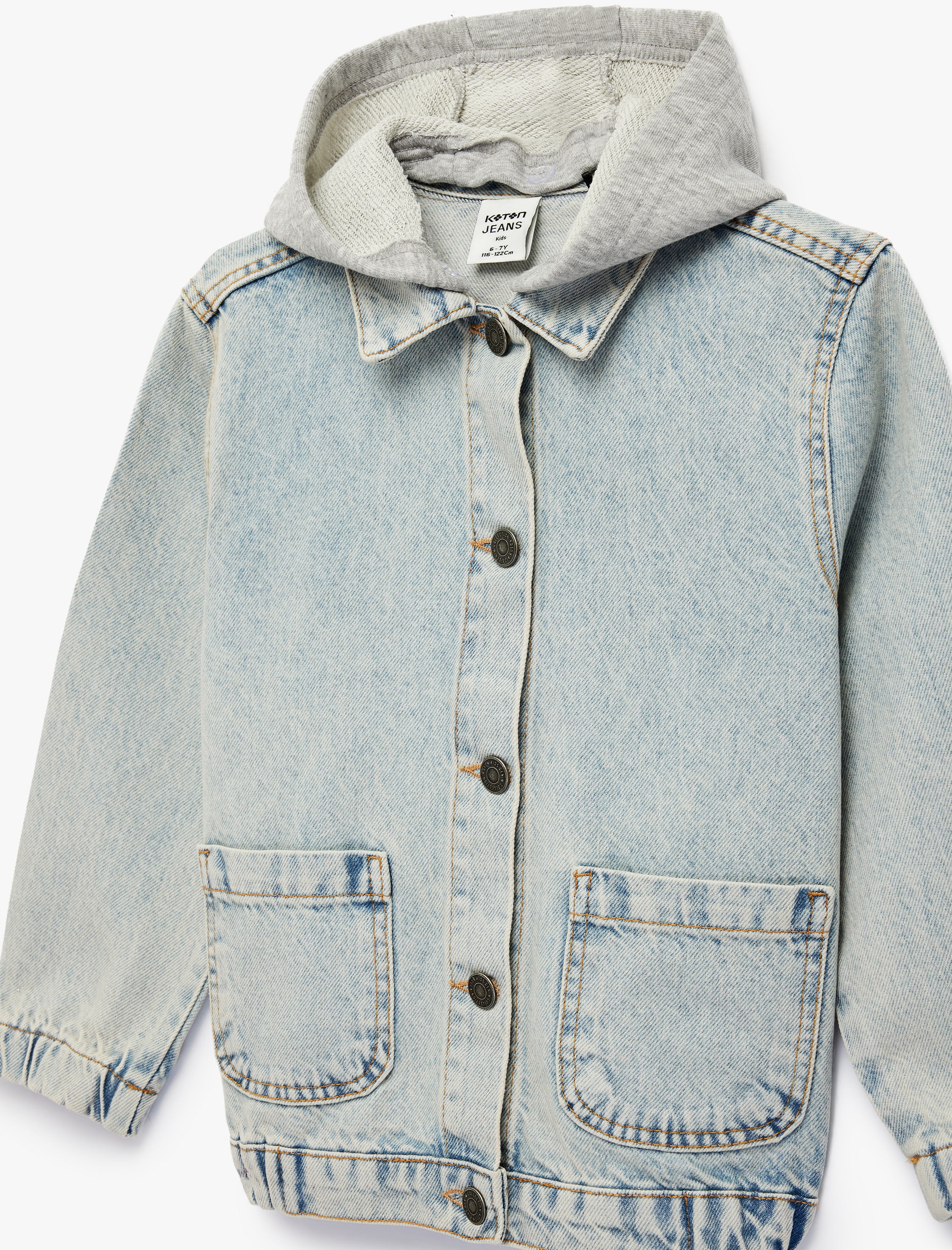  Erkek Çocuk Uzun Kollu Cepli Pamuklu Oversize Kapşonlu Denim Ceket