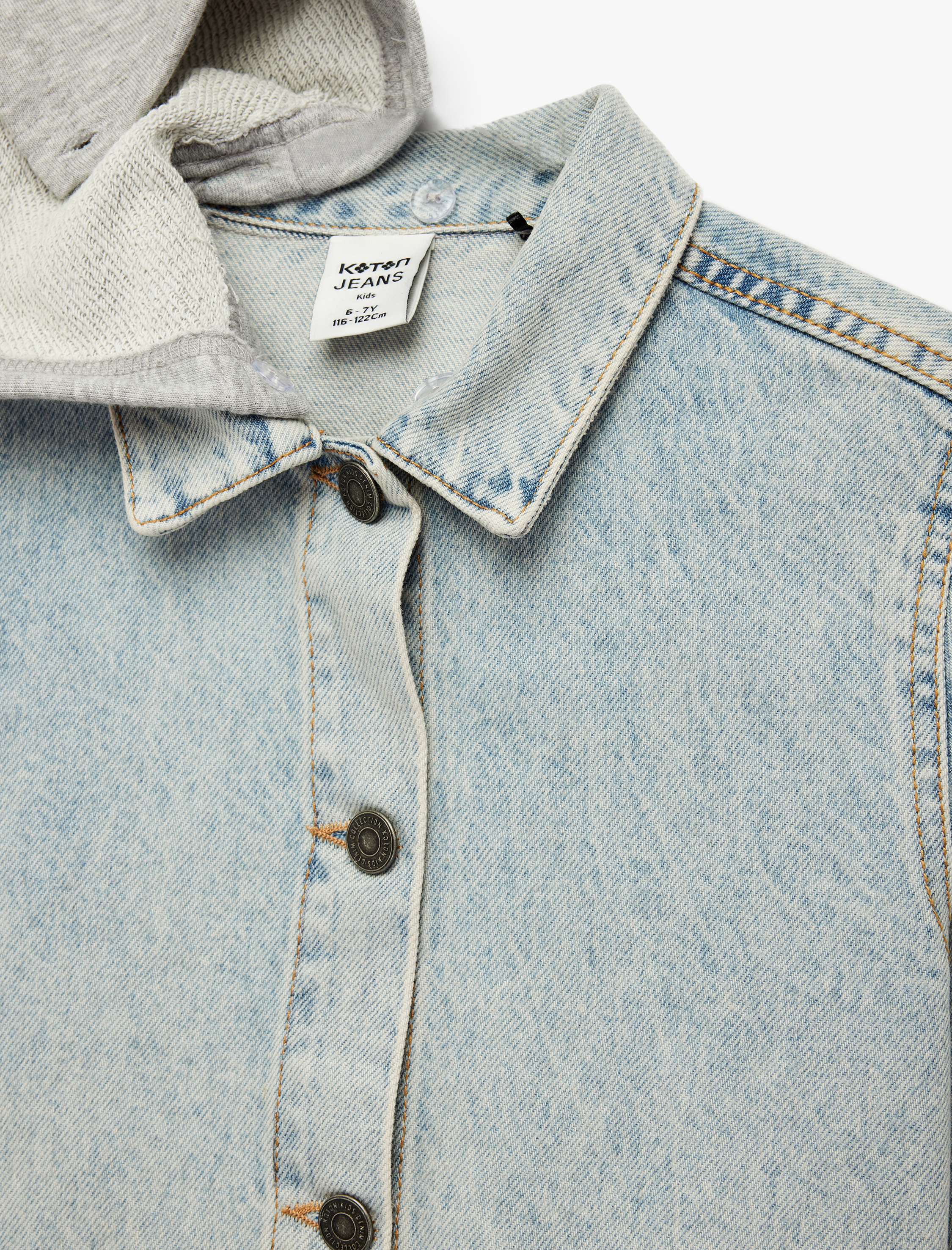  Erkek Çocuk Uzun Kollu Cepli Pamuklu Oversize Kapşonlu Denim Ceket
