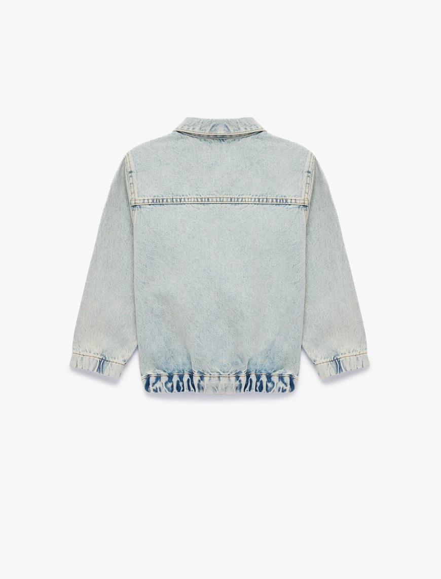 Mavi Erkek Çocuk Uzun Kollu Cepli Pamuklu Oversize Kapşonlu Denim