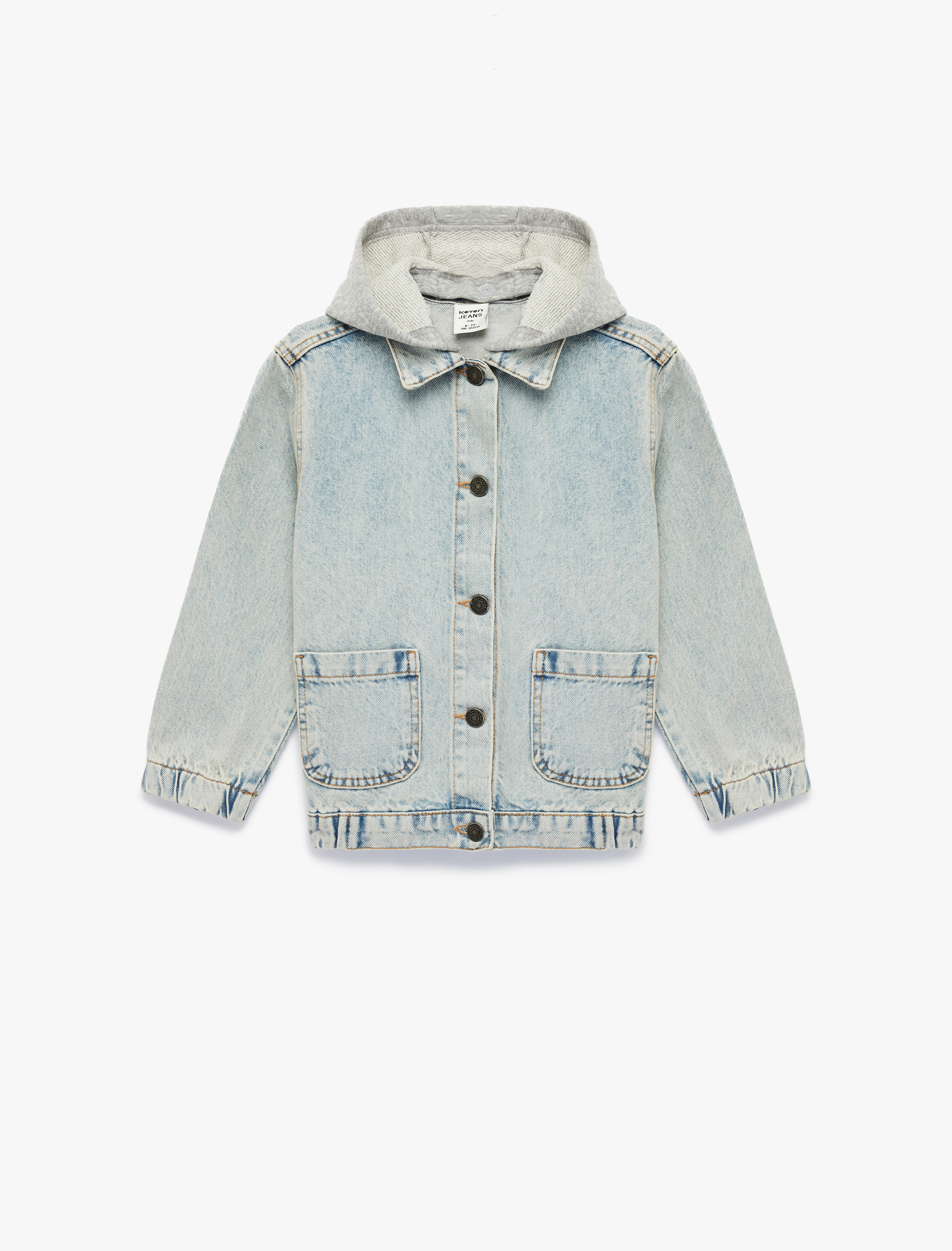  Erkek Çocuk Uzun Kollu Cepli Pamuklu Oversize Kapşonlu Denim Ceket