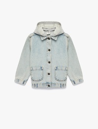 Uzun Kollu Cepli Pamuklu Oversize Kapşonlu Denim Ceket