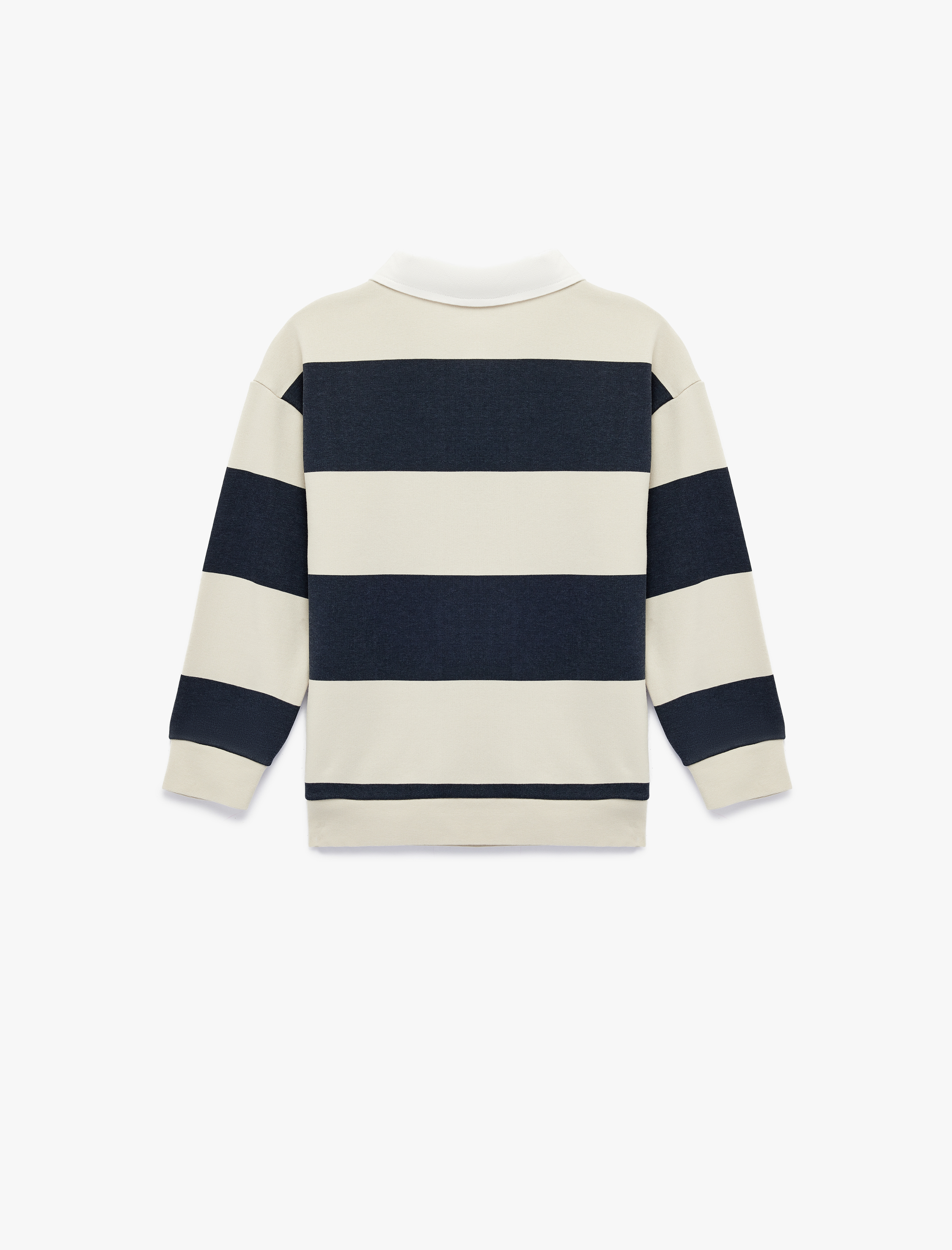  Erkek Çocuk Uzun Kollu Düğmeli Çizgili Polo Yaka Sweatshirt