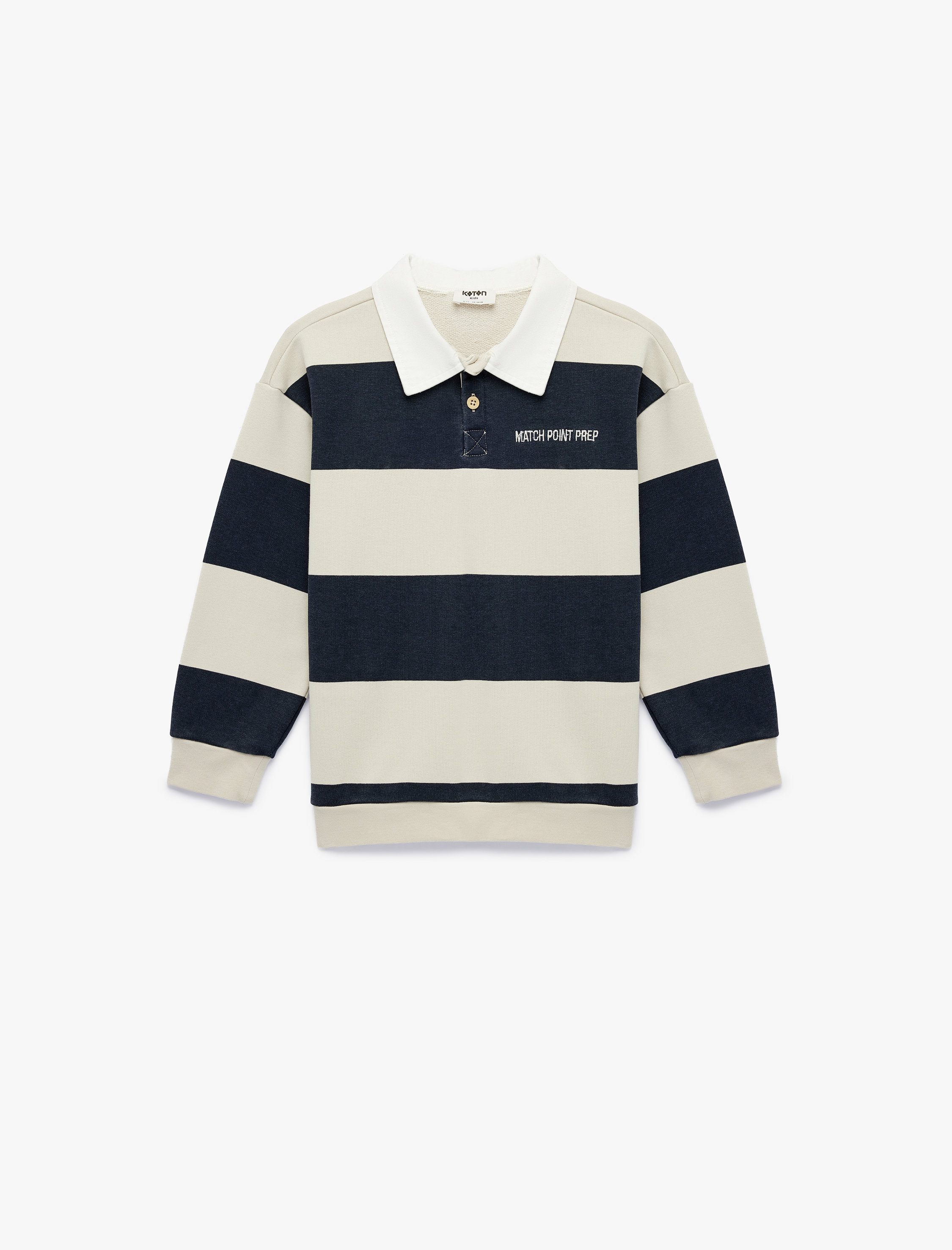  Erkek Çocuk Uzun Kollu Düğmeli Çizgili Polo Yaka Sweatshirt