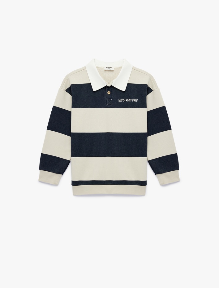 Erkek Çocuk Uzun Kollu Düğmeli Çizgili Polo Yaka Sweatshirt