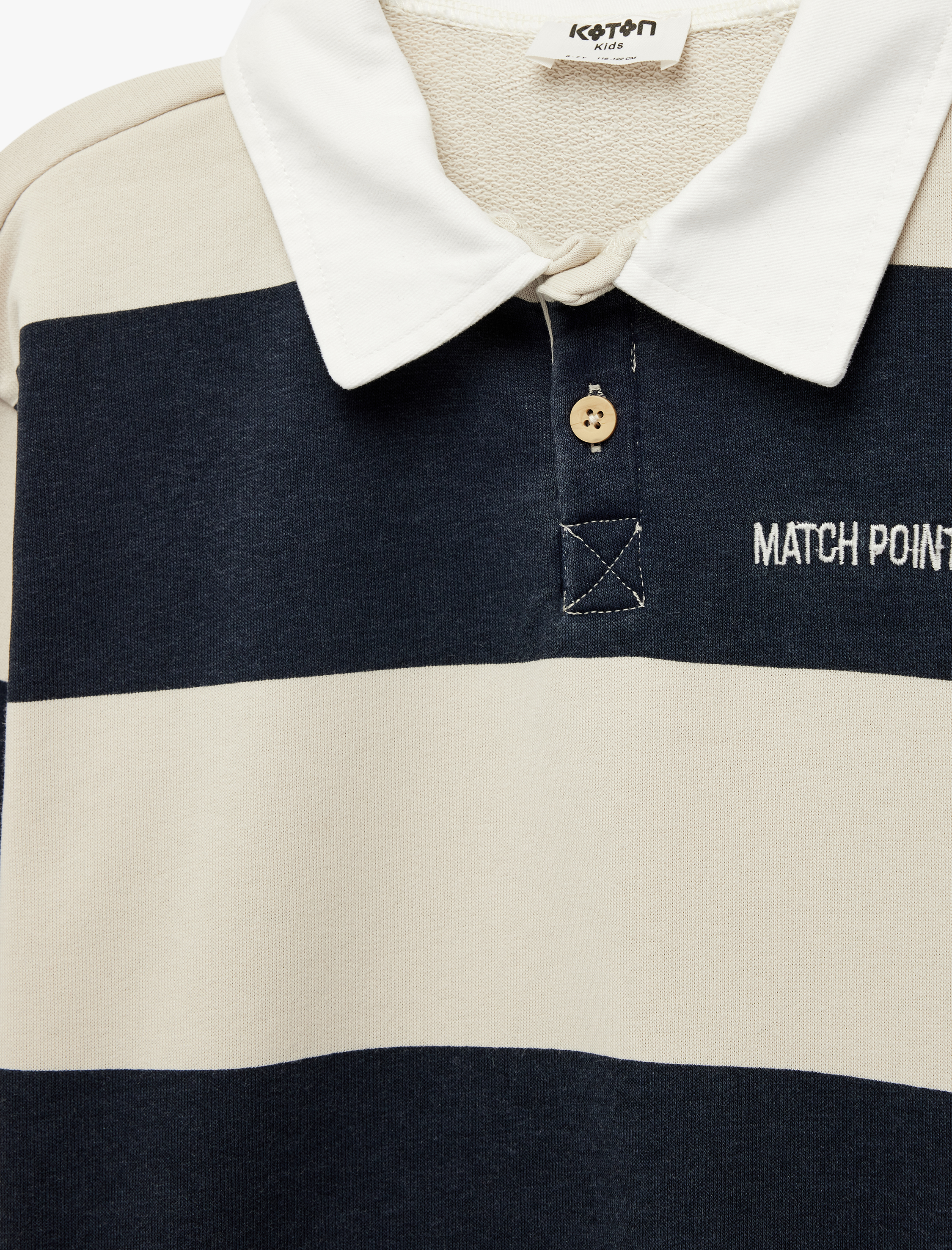  Erkek Çocuk Uzun Kollu Düğmeli Çizgili Polo Yaka Sweatshirt