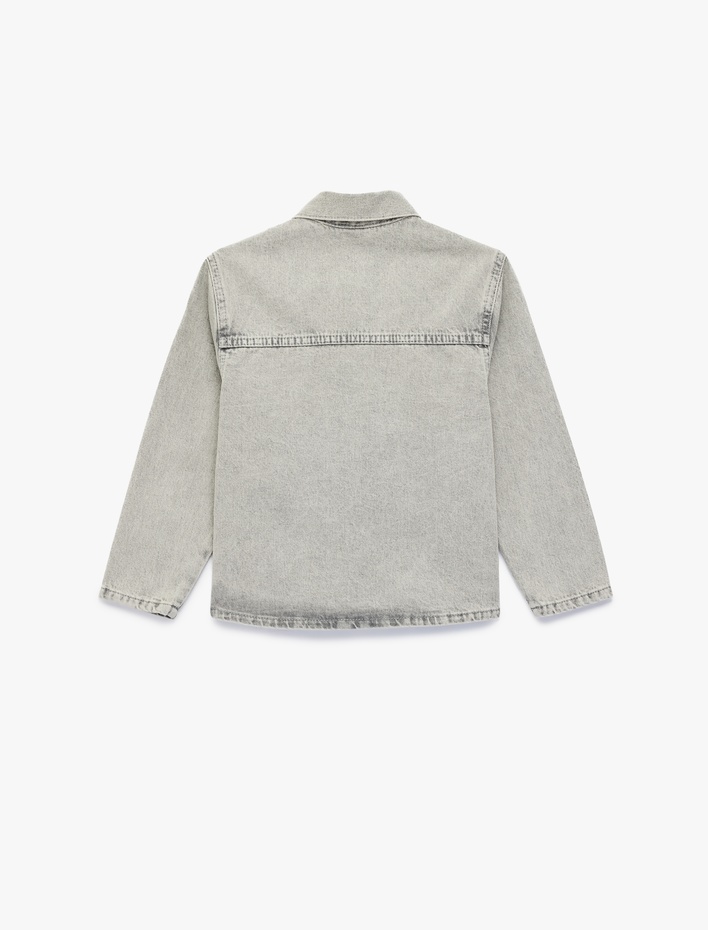 Erkek Çocuk PamukluCepli  Uzun Kollu Klasik Yaka Denim Ceket