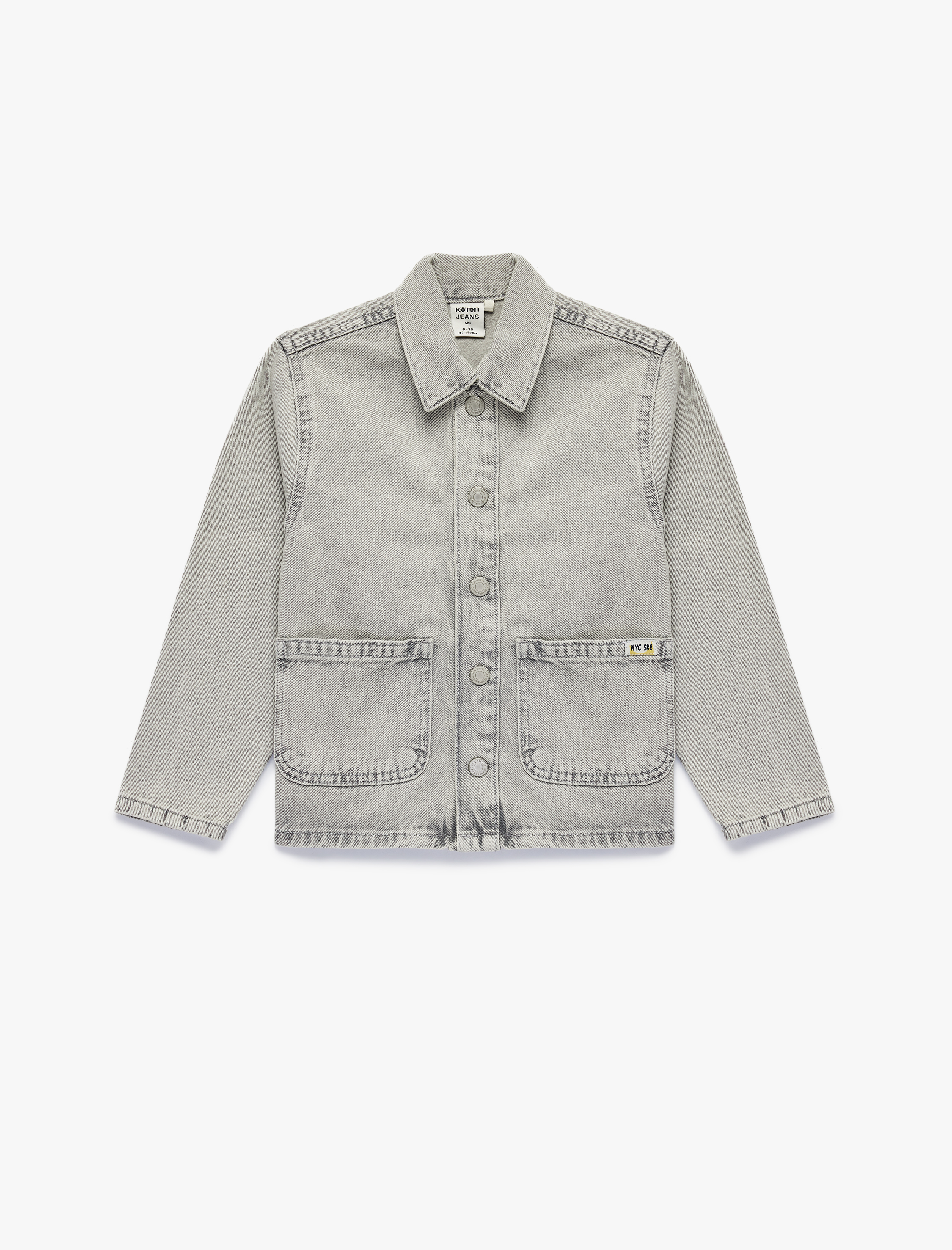  Erkek Çocuk PamukluCepli  Uzun Kollu Klasik Yaka Denim Ceket