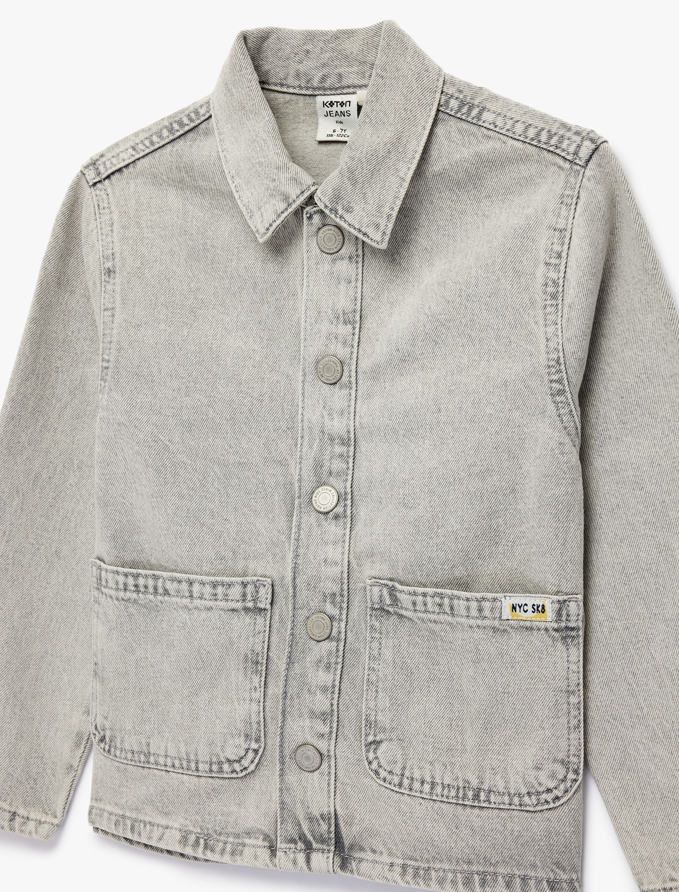  Erkek Çocuk PamukluCepli  Uzun Kollu Klasik Yaka Denim Ceket