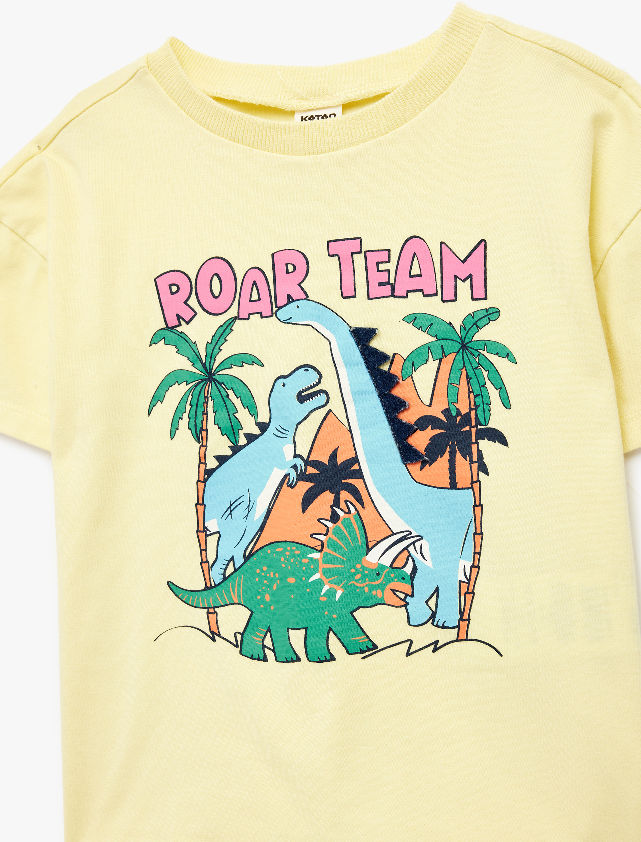  Erkek Bebek Pamuklu Bisiklet Yaka Kısa Kollu Dinozor Baskılı Tişört