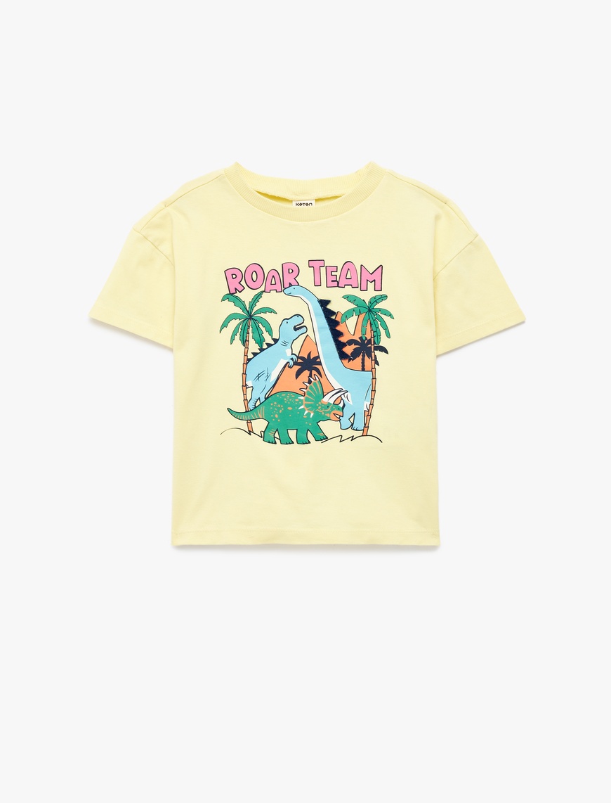Koton Erkek Bebek Pamuklu Bisiklet Yaka Kısa Kollu Dinozor Baskılı T-Shirt