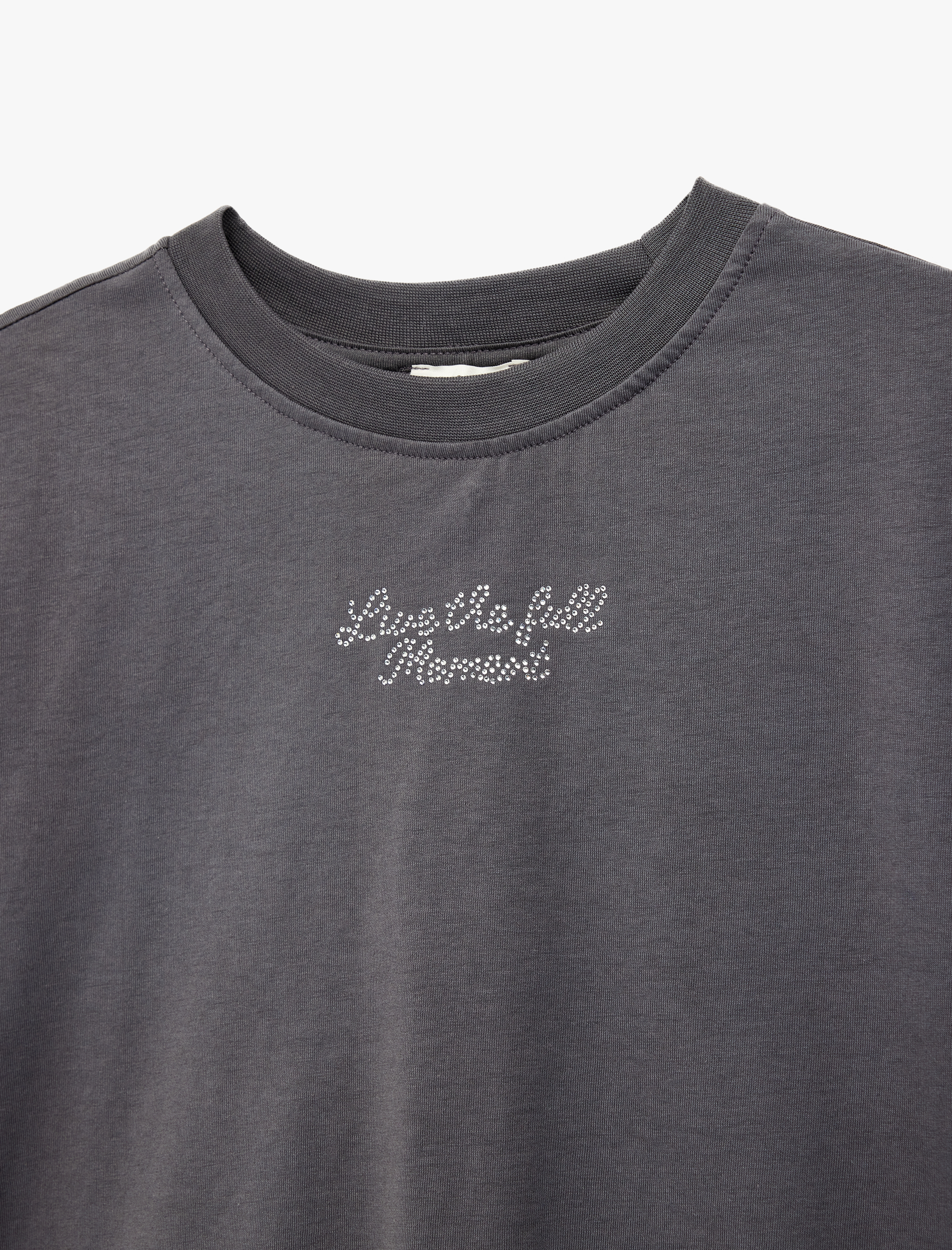  Kız Çocuk Pamuklu Bisiklet Yaka Kısa Kollu Taş Detaylı Baskılı Tişört