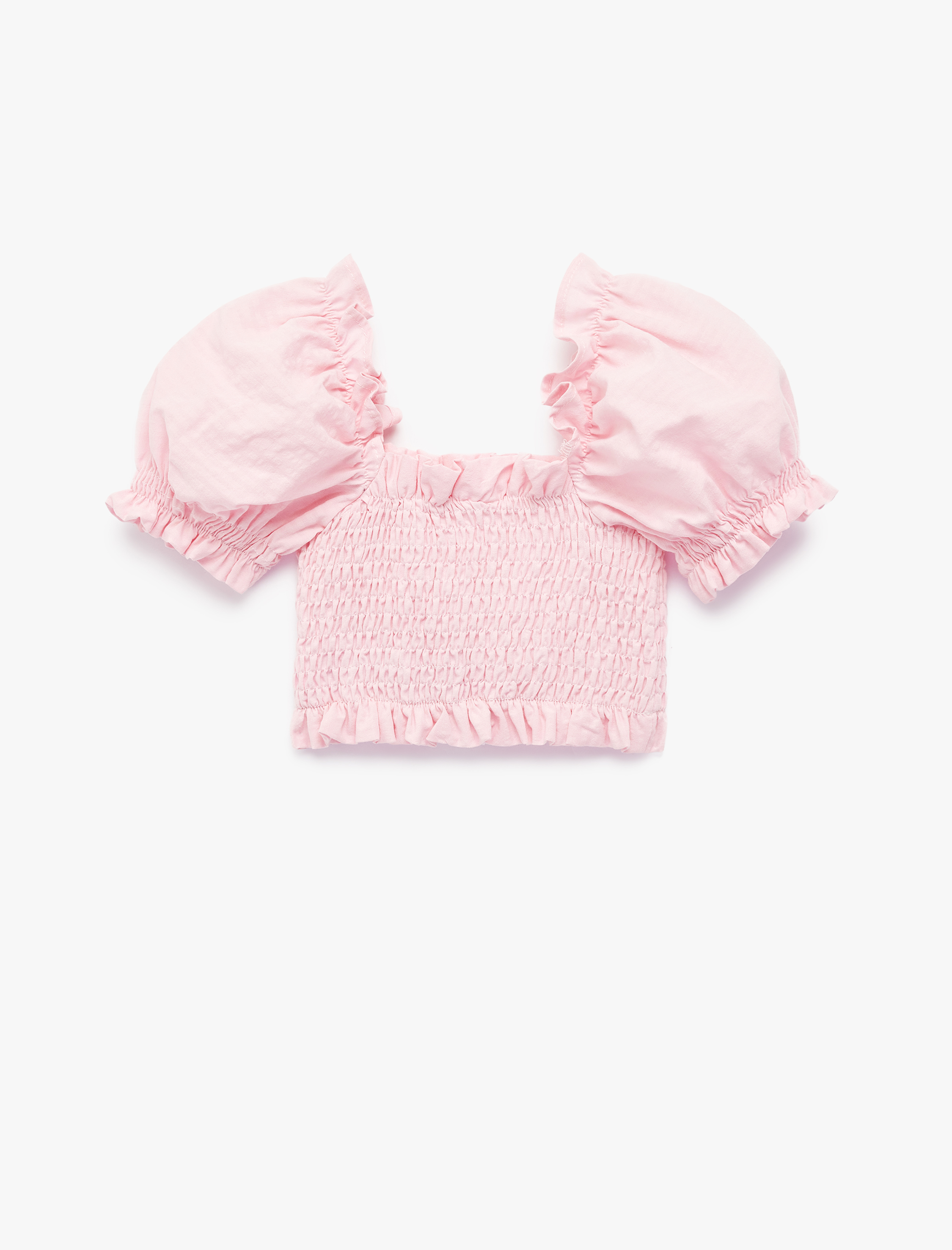  Kız Bebek Pamuklu Fırfırlı Kare Yaka Gipeli Balon Kollu Crop Bluz