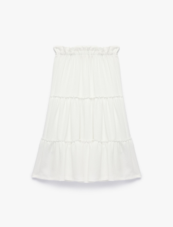 Kız Çocuk Beli Lastikli Kat Kat Detaylı Midi Etek