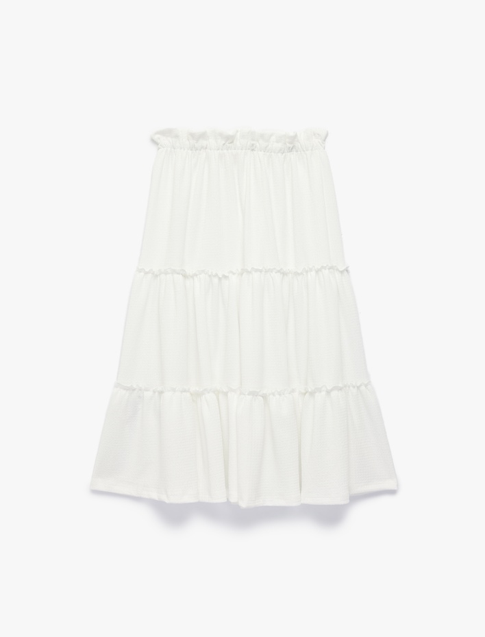 Kız Çocuk Beli Lastikli Kat Kat Detaylı Midi Etek