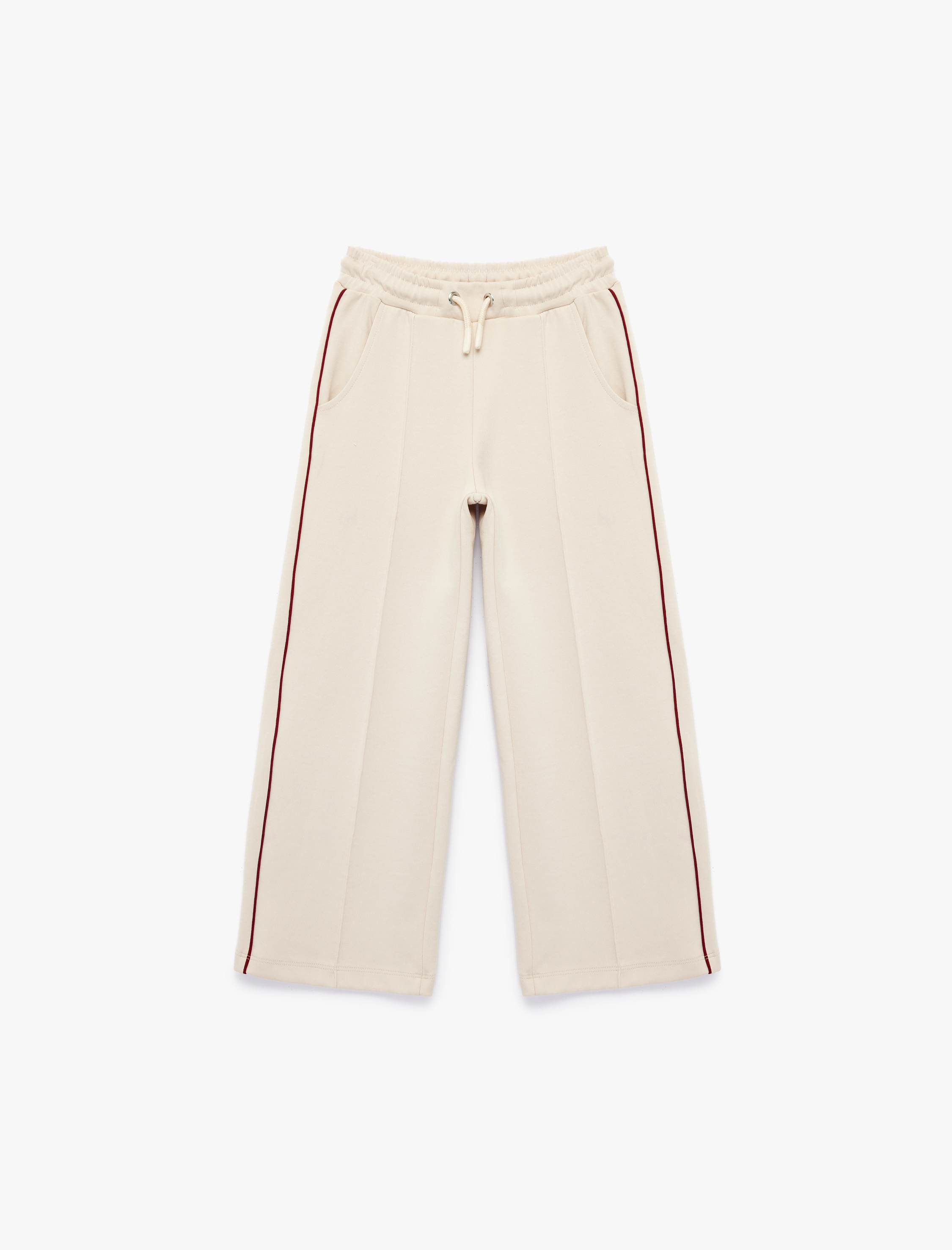  Kız Çocuk Pamuklu Cep Detaylı Beli Bağlamalı Geniş Paça Pantolon