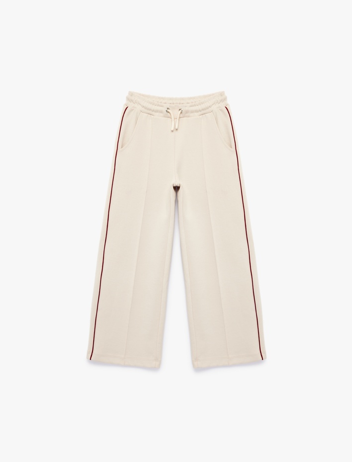 Kız Çocuk Pamuklu Cep Detaylı Beli Bağlamalı Geniş Paça Pantolon