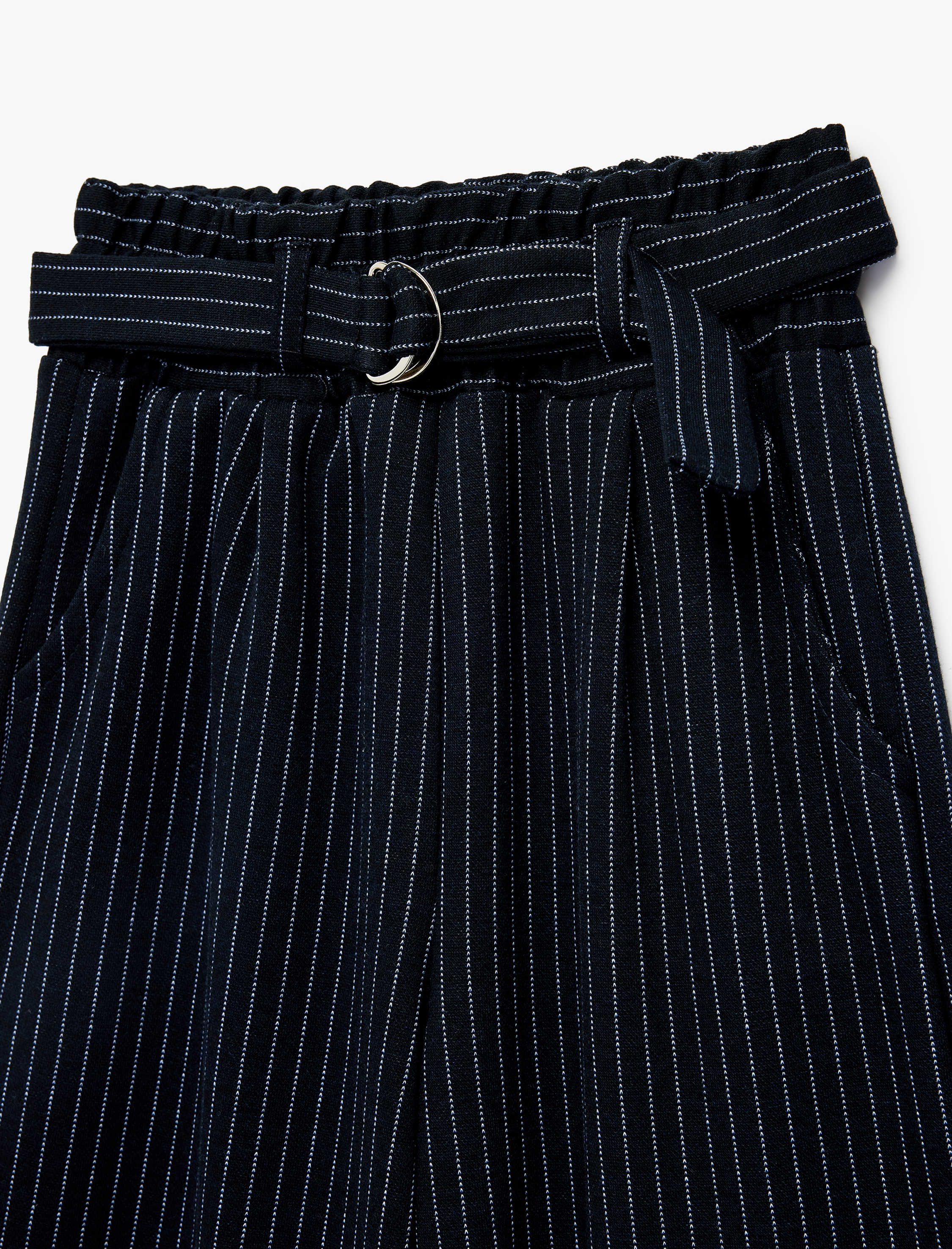  Kız Çocuk Kemer Detaylı Rahat Kalıp Çizgili Geniş Paça Pantolon