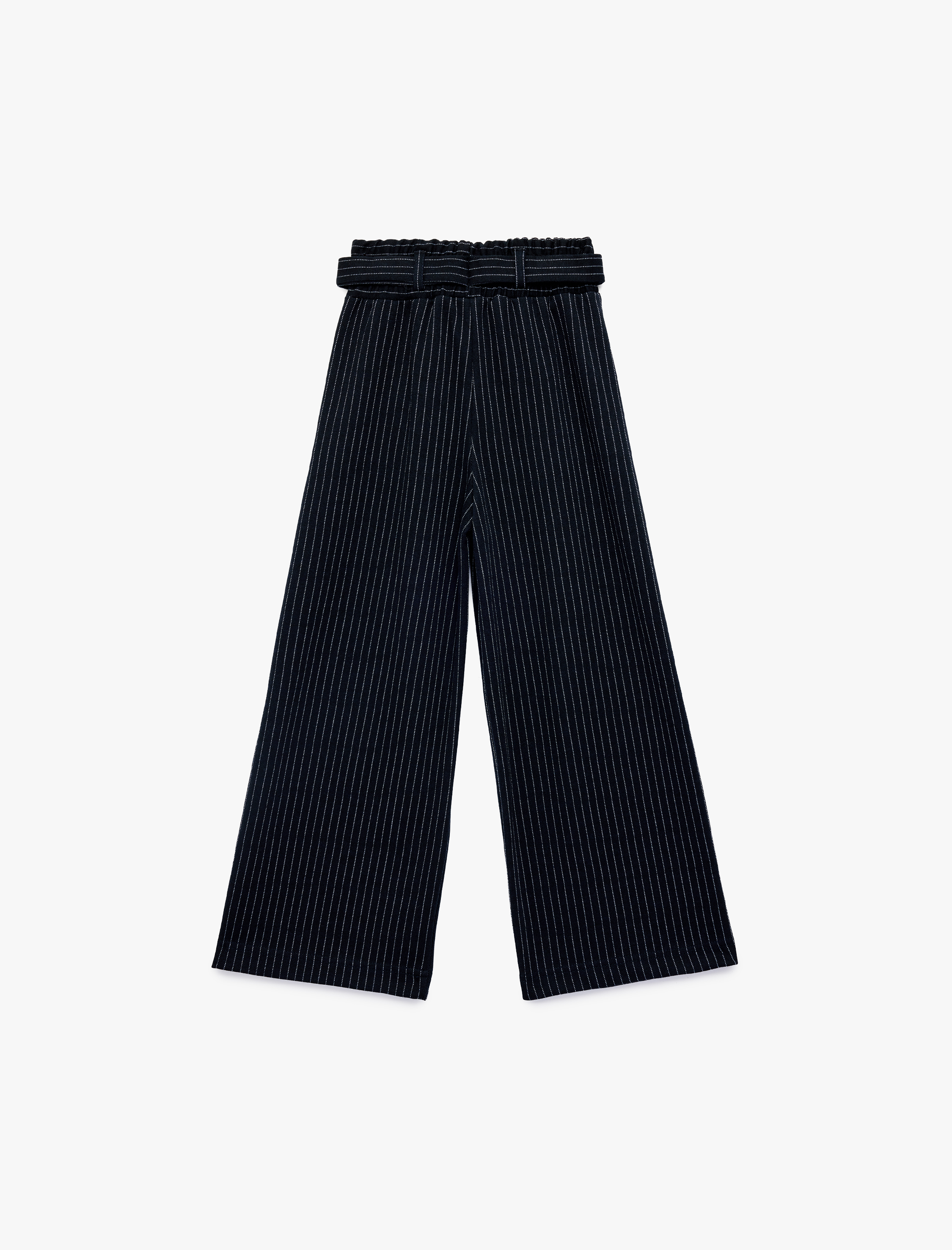  Kız Çocuk Kemer Detaylı Rahat Kalıp Çizgili Geniş Paça Pantolon