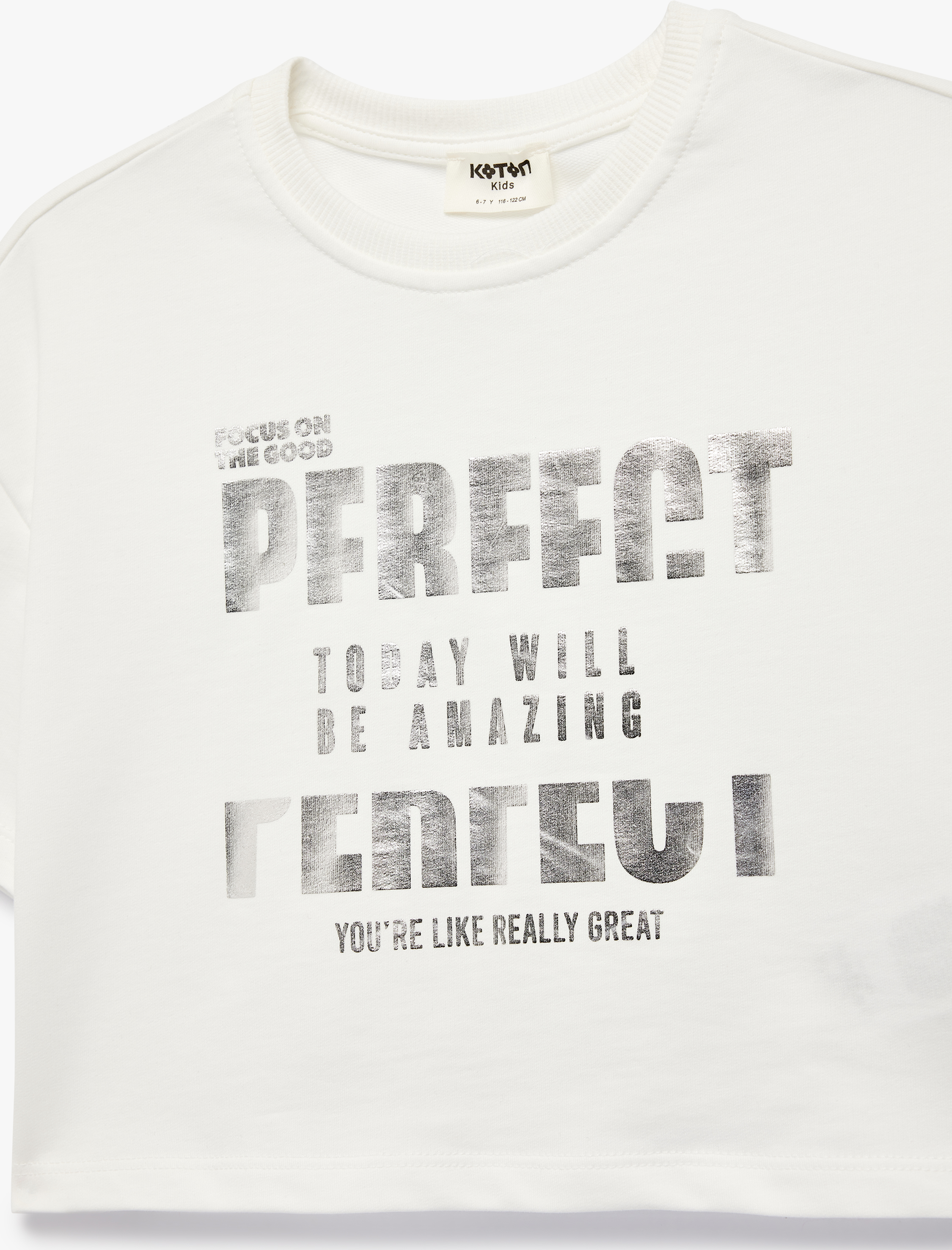  Kız Çocuk Pamuklu Kısa Kollu Bisiklet Yaka Baskılı Crop Tişört