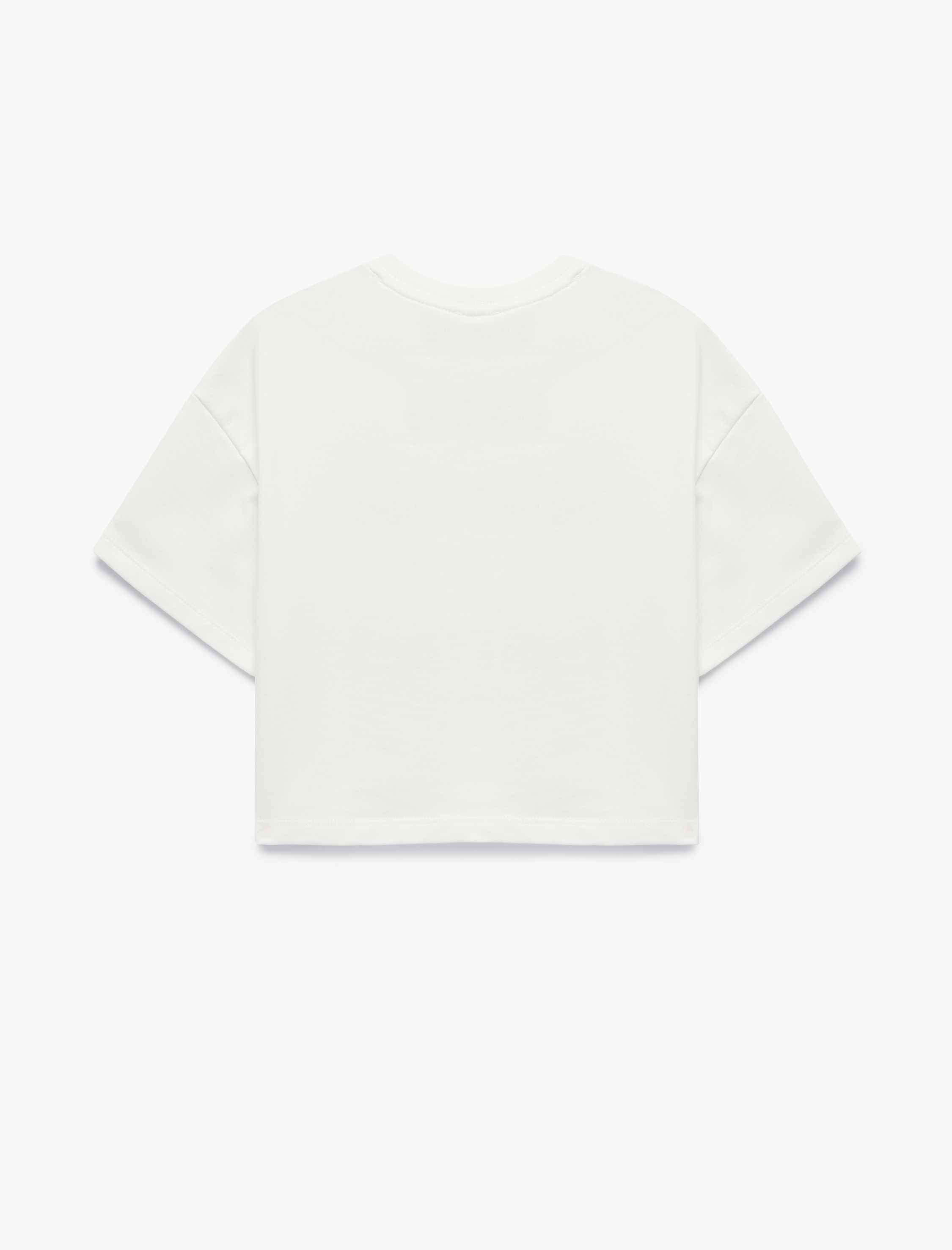  Kız Çocuk Pamuklu Kısa Kollu Bisiklet Yaka Baskılı Crop Tişört